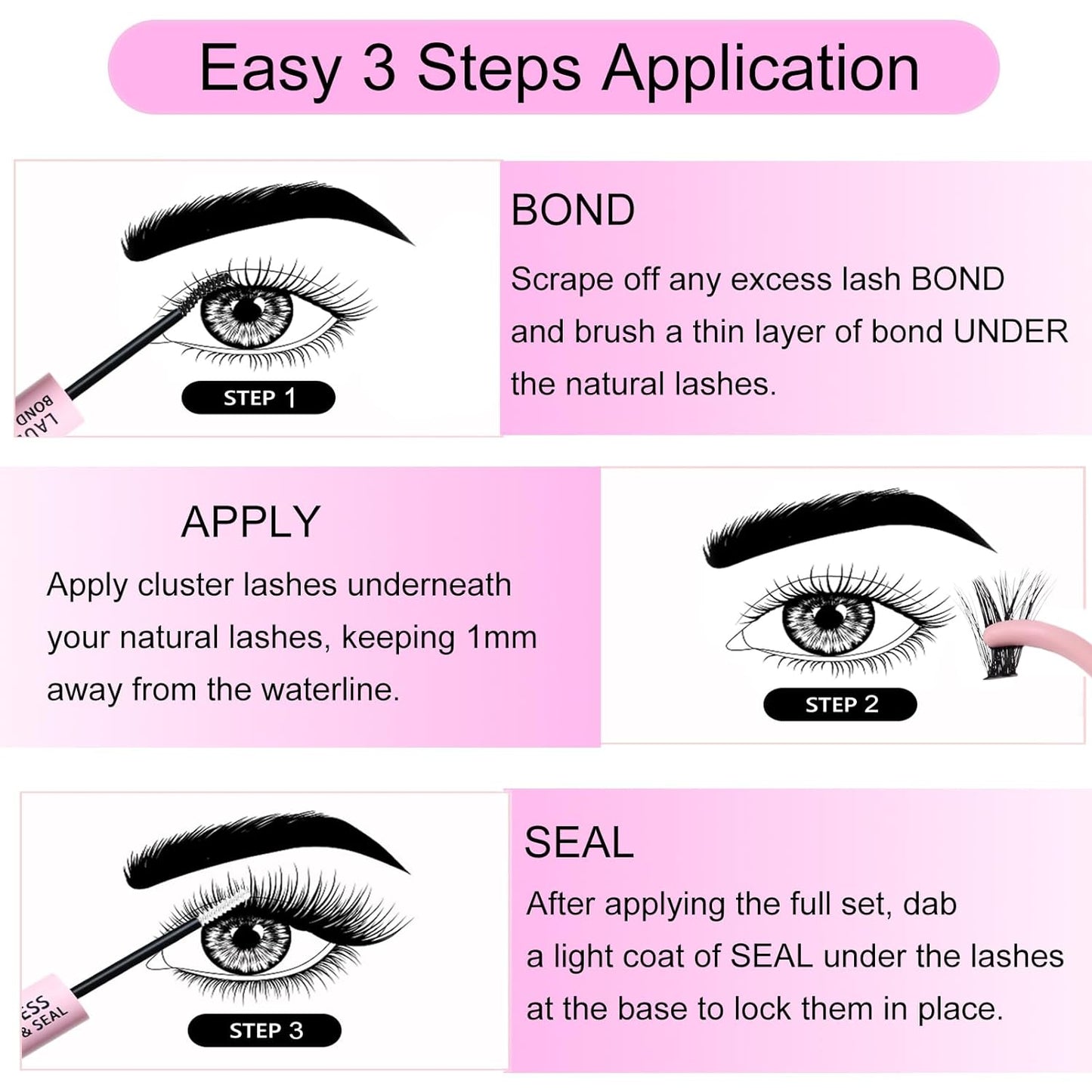 Lash Extension Kit LAUBESS Lash Clusters Kit Cluster Eyelash Extensions Kit Eyelash Clusters Lash Bond and Seal Waterproof Tweezers Brush Lash Glue Remover (Kit 20D-D-Mix9-16)