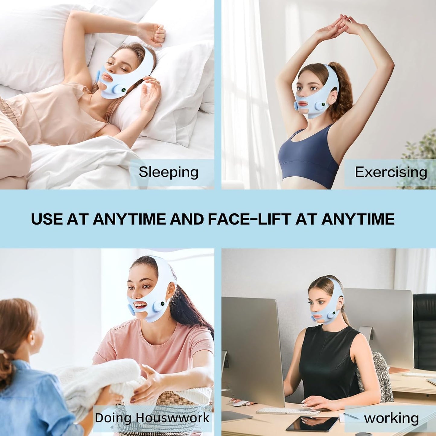 V-Shaped Face Machine Double Chin Reducer, Electric Double Chin Reducer & Face Lifting Device with 6 Modes 9 Intensity Levels