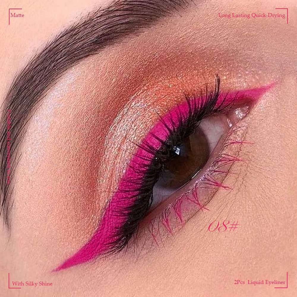 evpct 2Pcs Rose Dark Brown Red Liquid Eyeliner Colorful Set Waterproof Colored Eye Liners for Women Stamps Shapes for Eyes delineadores de colores para ojos delineador de ojos contra el agua 08&17