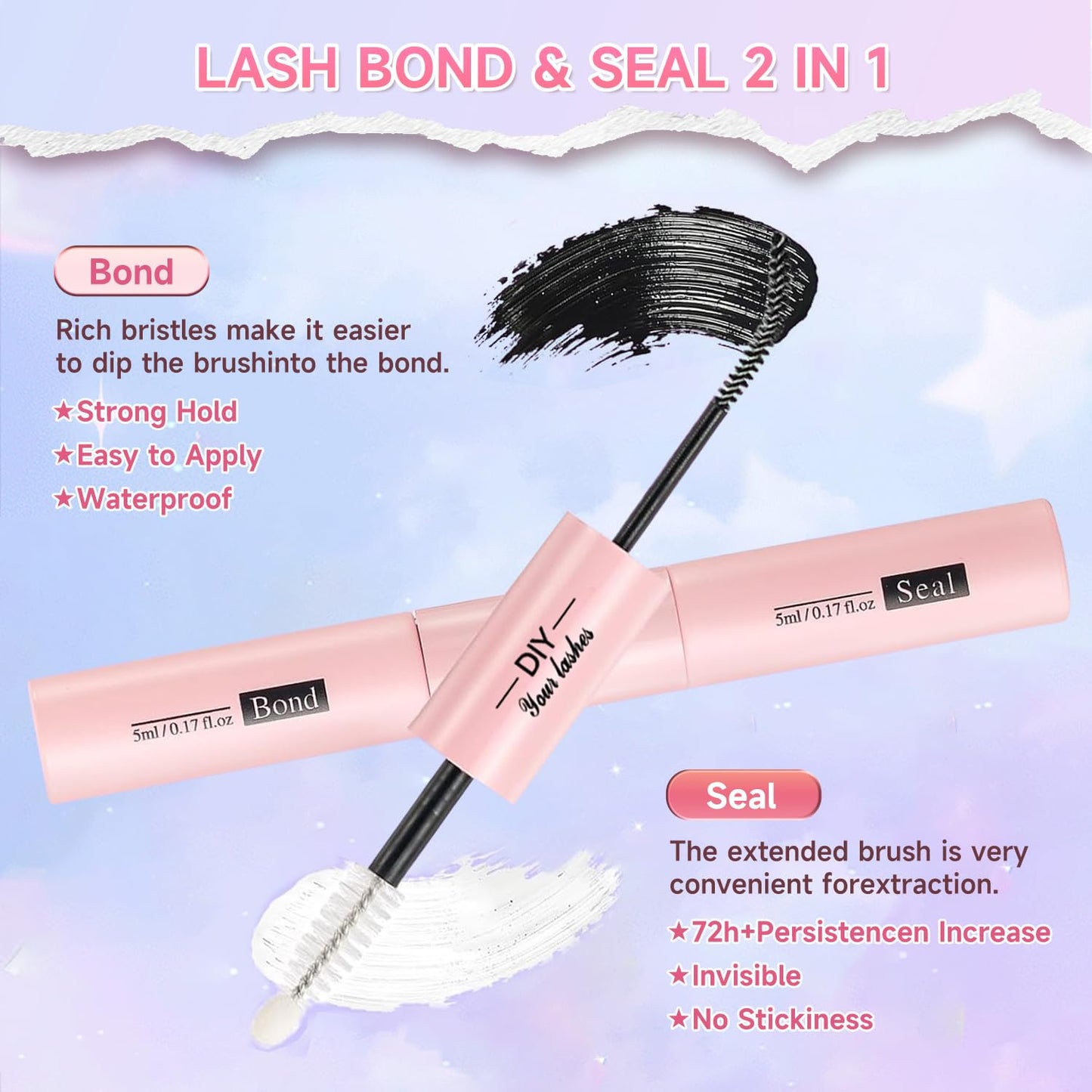 Lash Extension Kit DIY 240pcs Lash Clusters Eyelash Extension Kit, 8-16mm 40D 50D Individual Lashes Kit with Lash Bond and Seal, Lash Tweezers for Self Use (40D&50D, 0.07D, 8-16mm, Kit)