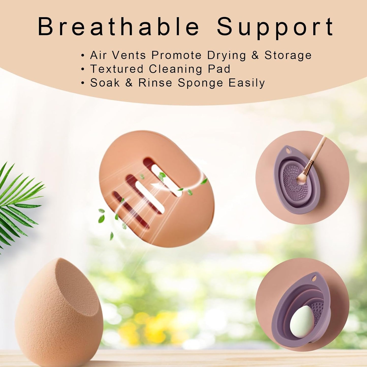 Silicone Makeup Brush Holder Set – Portable Travel Makeup Brush Holder with Makeup Sponge Holder and Foldable Cleaning Bowl – Upgraded 3-in-1 Cosmetic Organizer Set (coffee color)
