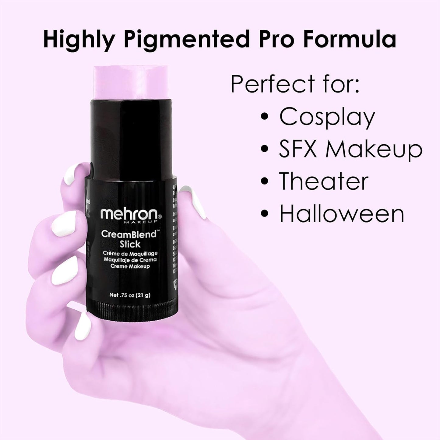 Mehron Makeup CreamBlend Stick | Face Paint, Body Paint, & Foundation Cream Makeup | Body Paint Stick .75 oz (21 g) (Pastel Purple)