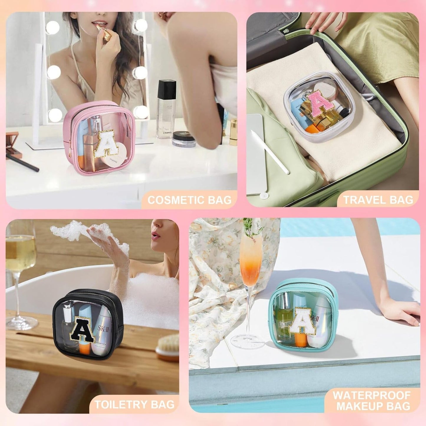 YOOLIFE Initial Make Up Bag Travel Toiletry Bag, Clear Makeup Bag Preppy Cosmetic Bags Organizer Travel Essentials Gifts for Women Teen Girlfriend Teacher Mom Birthday Mothers Day Gifts White Z