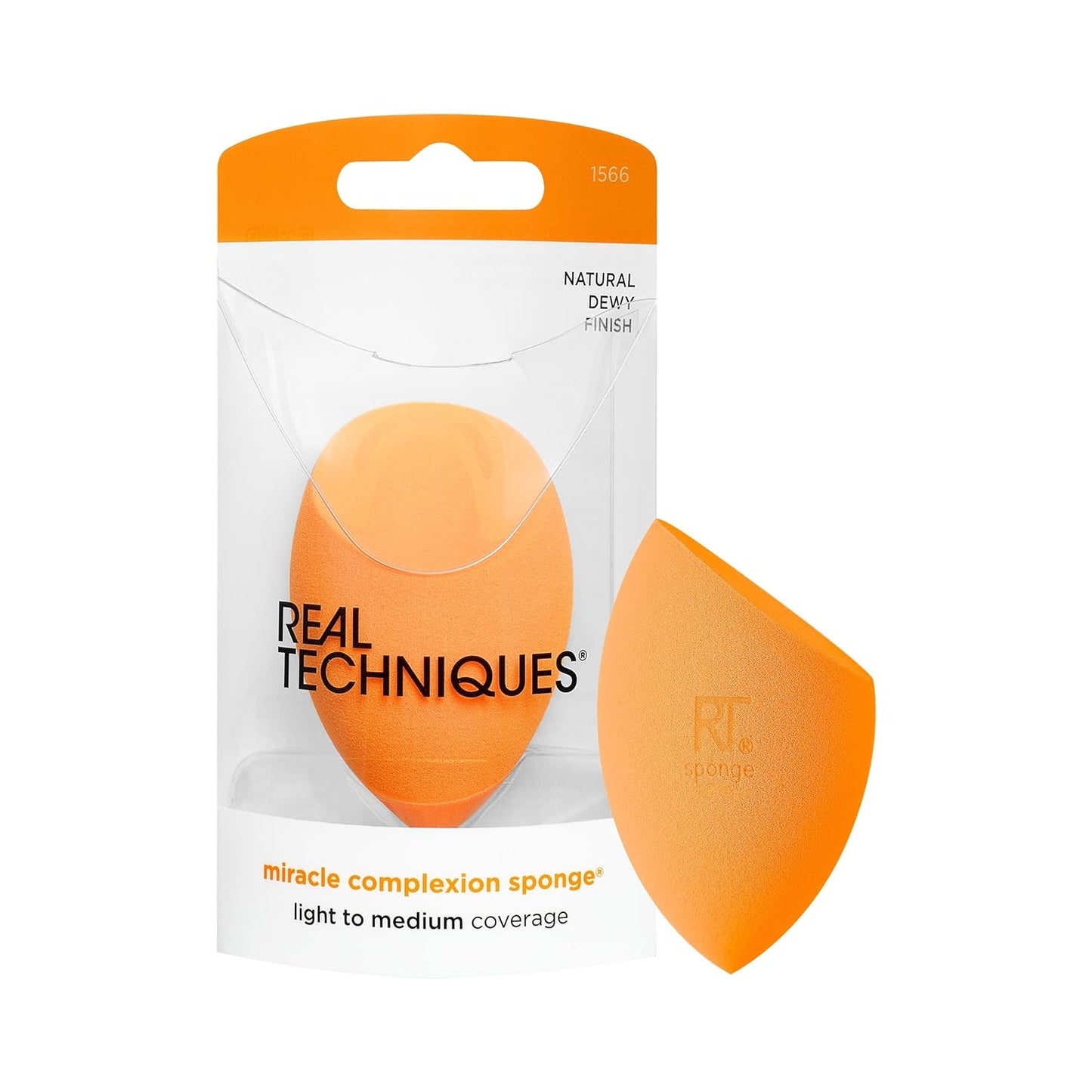 Real Techniques Miracle Complexion Sponge, Makeup Blending Sponge, For Liquid & Cream Foundation, Offers Light To Medium Coverage, Natural, Dewy Makeup, Orange Sponge, Latex-Free Foam, 1 Count