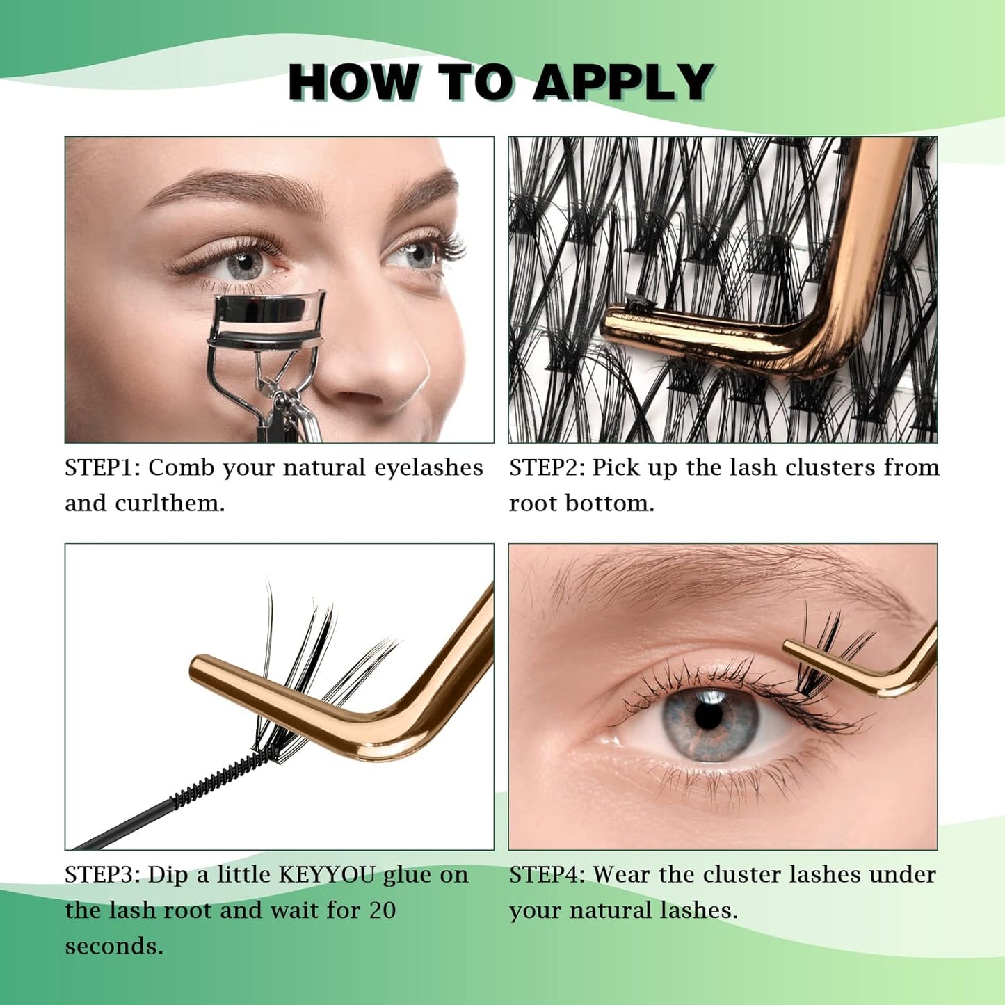 Lash Clusters 300pcs Individual Lashes 30D 0.07D Curl 16mm DIY Eyelash Extension KEYYOU Large Tray Volume Soft&Natural Cluster Lashes(30D-0.07D,16）