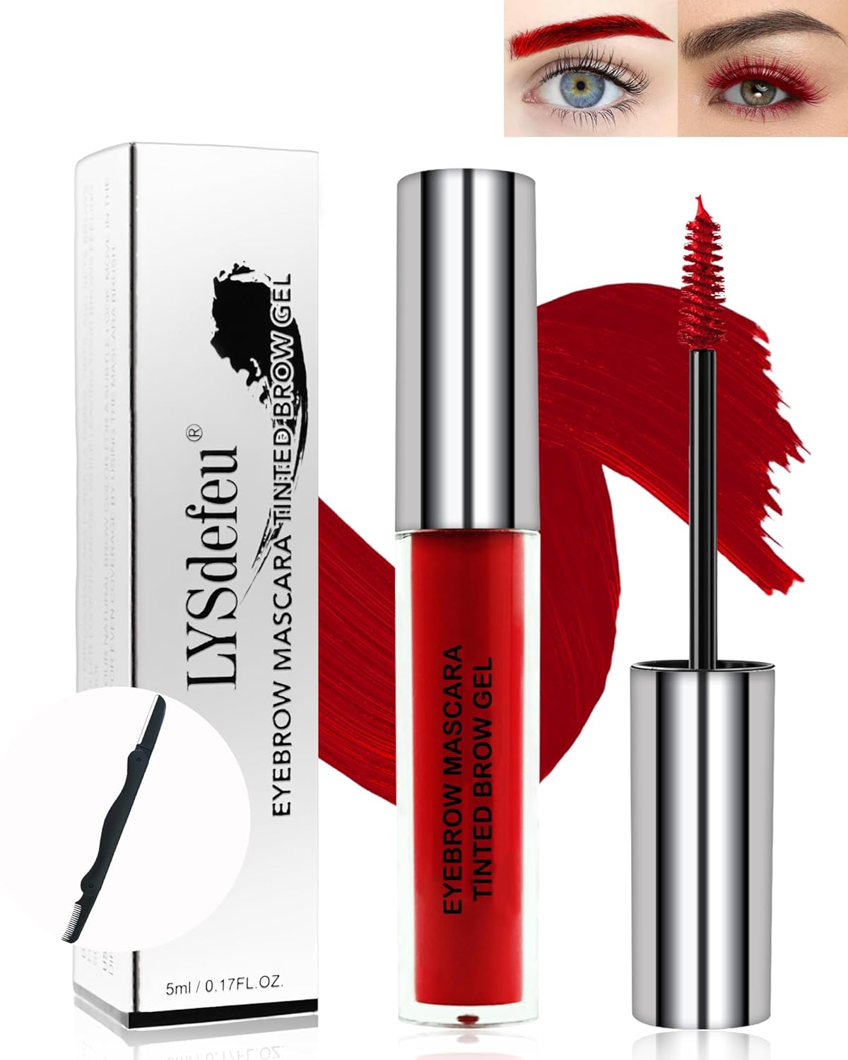 Tinted Brow Mascara Gel- 1Pcs Long-lasting Waterproof Smudge-proof Red Eyebrow Glue Colored Liquid Mascara, Tinted Brow Filler, Length Curly Mascara Women,Thanksgiving Eye Makeup Gift-09