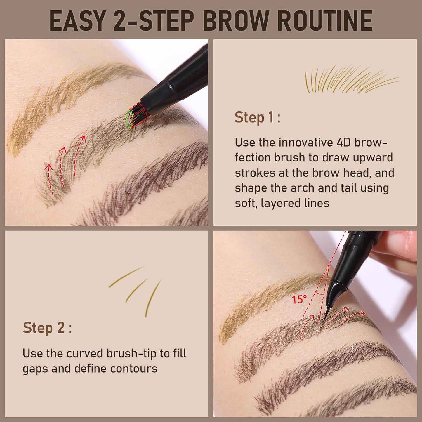 Dual-Ended Microblading Eyebrow Pencil for Women, 2 in 1 Liquid Eyebrow Pencil with Curved Tip and 4D Brow-Fection Microblading Pen, Shaped Fill HairLike Waterproof Lasting Eyebrows 01 Light Brown
