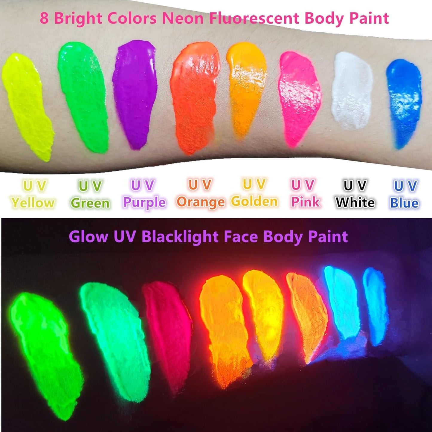 Go Ho Neon Hot Pink Body Paint Washable(2.37oz,70ml),under UV Blacklight Neon Face Paint,Water Based Neon Fluorescent Pink Face Paint for Adults Children SFX Cosplay Costumes Halloween Makeup