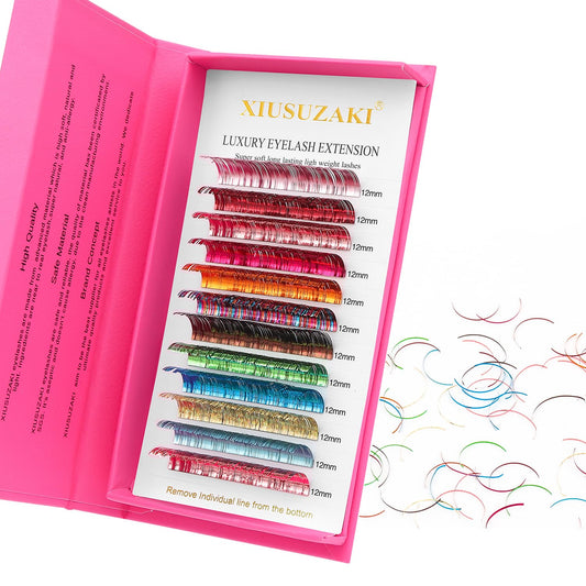 Glitter Spike Tinsel Eyelash Extensions 0.07 Colored Lashes Extension C Curl Lashes 9mm Lash Extensions Soft False Eyelashes Volume Lashes 12 Rows Professional Use(Glitter,0.07-C,9mm)