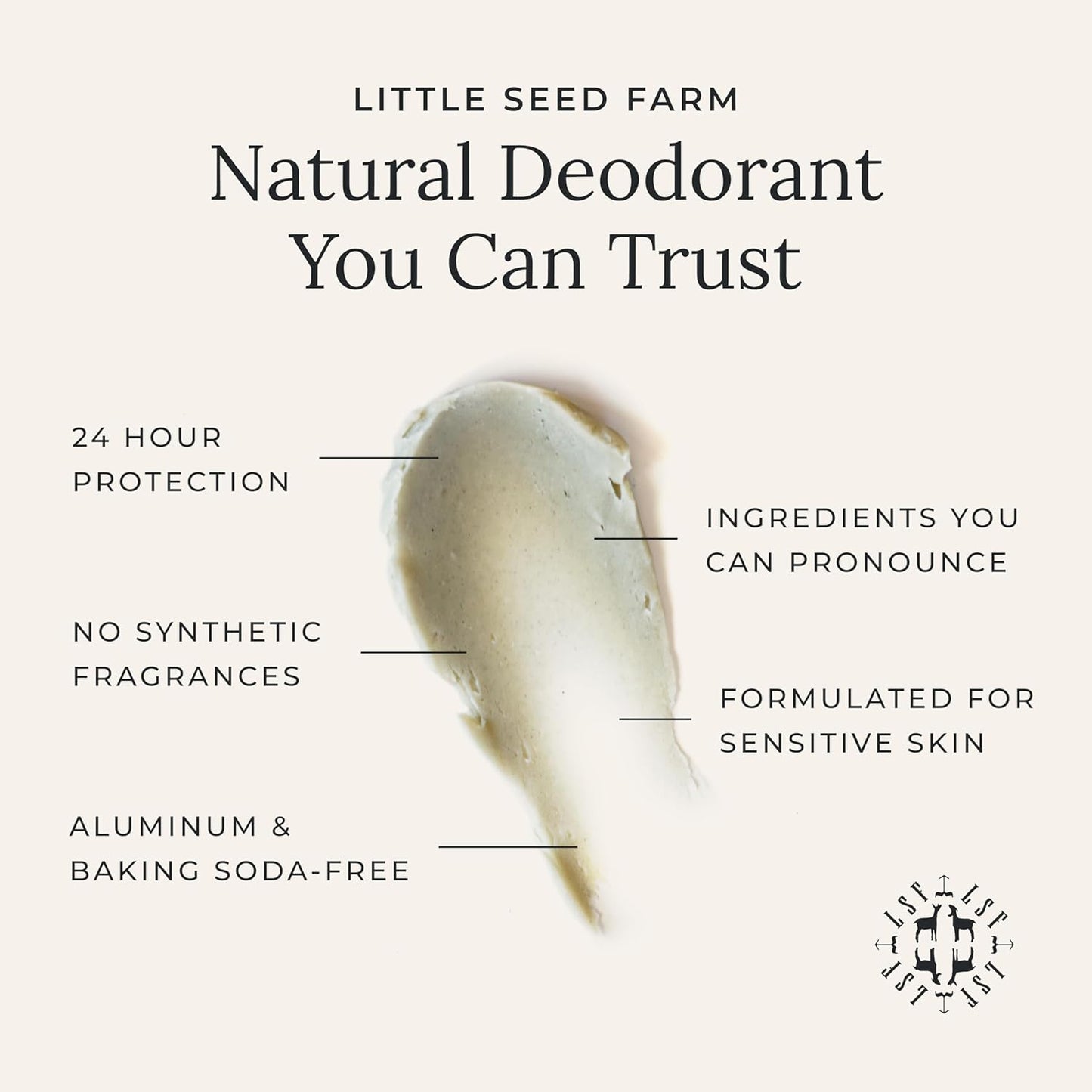 Little Seed Farm All Natural Deodorant Cream, Aluminum Free Deodorant for Women or Men, 2.4 Ounce - Activated Charcoal