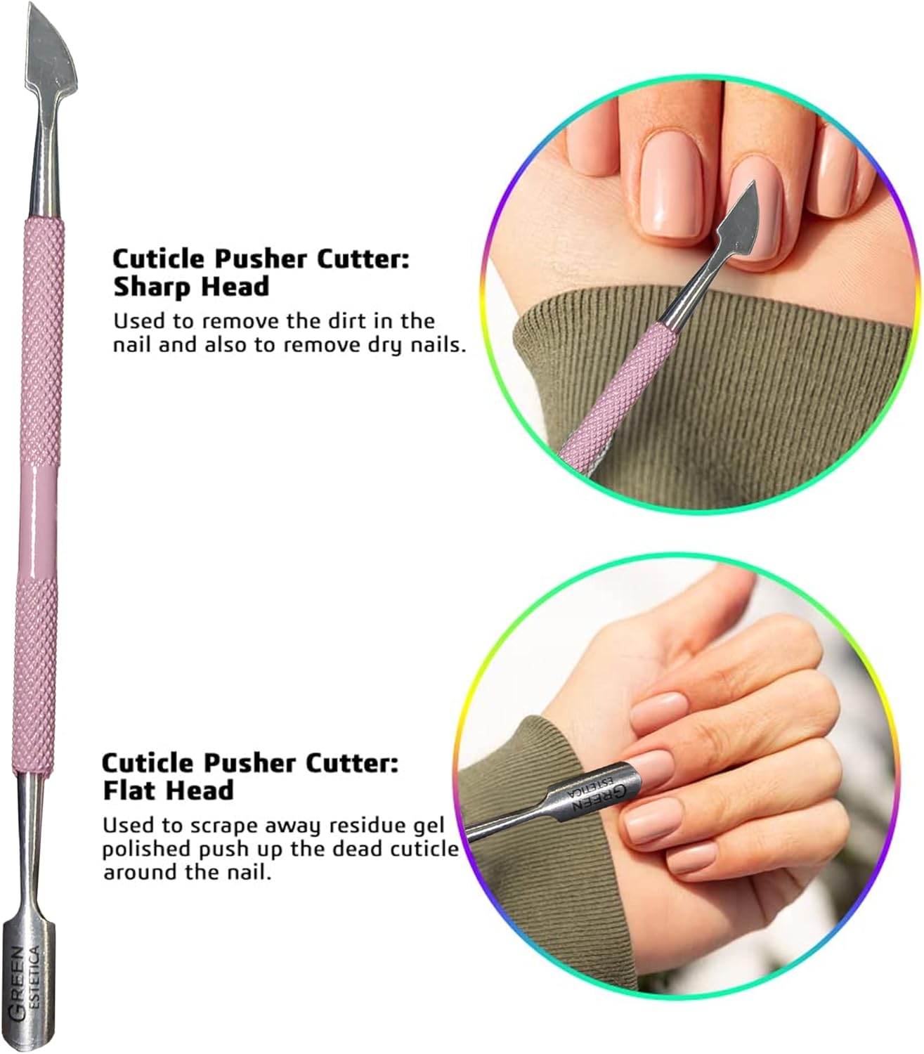 Professional Cuticle Trimmer with Cuticle Pusher Nail Cuticle Remover Nipper Silver Stainless Steel Sharp Blades Manicure Tools with Double Spring Nail Care Pedicure Nail Tools Home Spa (Rose)
