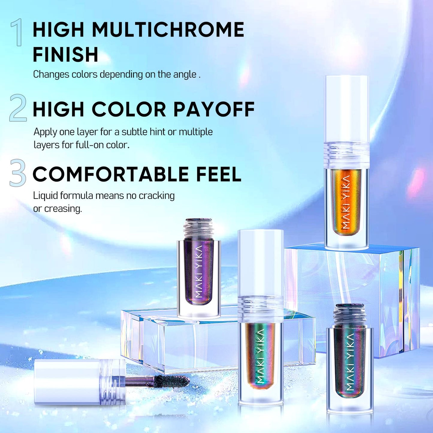 MAKI YIKA Glitter Eyeshadow Rose Pink Liquid Multichrome Eyeshadows Long Lasting, Metallic Chameleon Eye Shadow Smudgeproof Holographic Eye Topper Glitters (#5 Moonbow)
