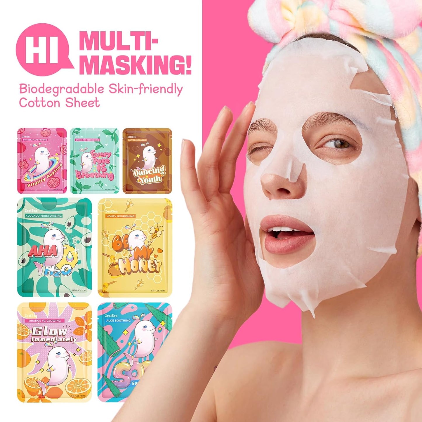 ZealSea Face Masks Skincare, Facial Masks for Women Skin Care, Sheet Masks Beauty with Natural Ingredients, Birthday Party Spa Gift for Kids Teens Girls, Hydrate and Soothe for All Skin Types 28 Pack