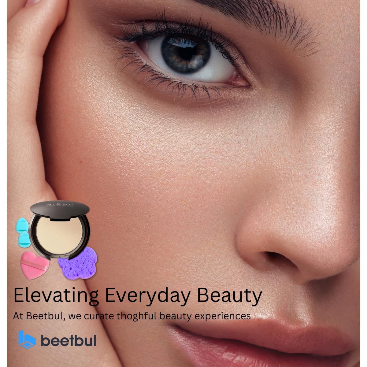 Beetbul Makeup & Exfoliation Kit - Bissú Compact Powder + 1 Medium Velvet Puff + 2 Finger Puffs + 1 Facial Exfoliating Sponge (02 Fresco, One Size)