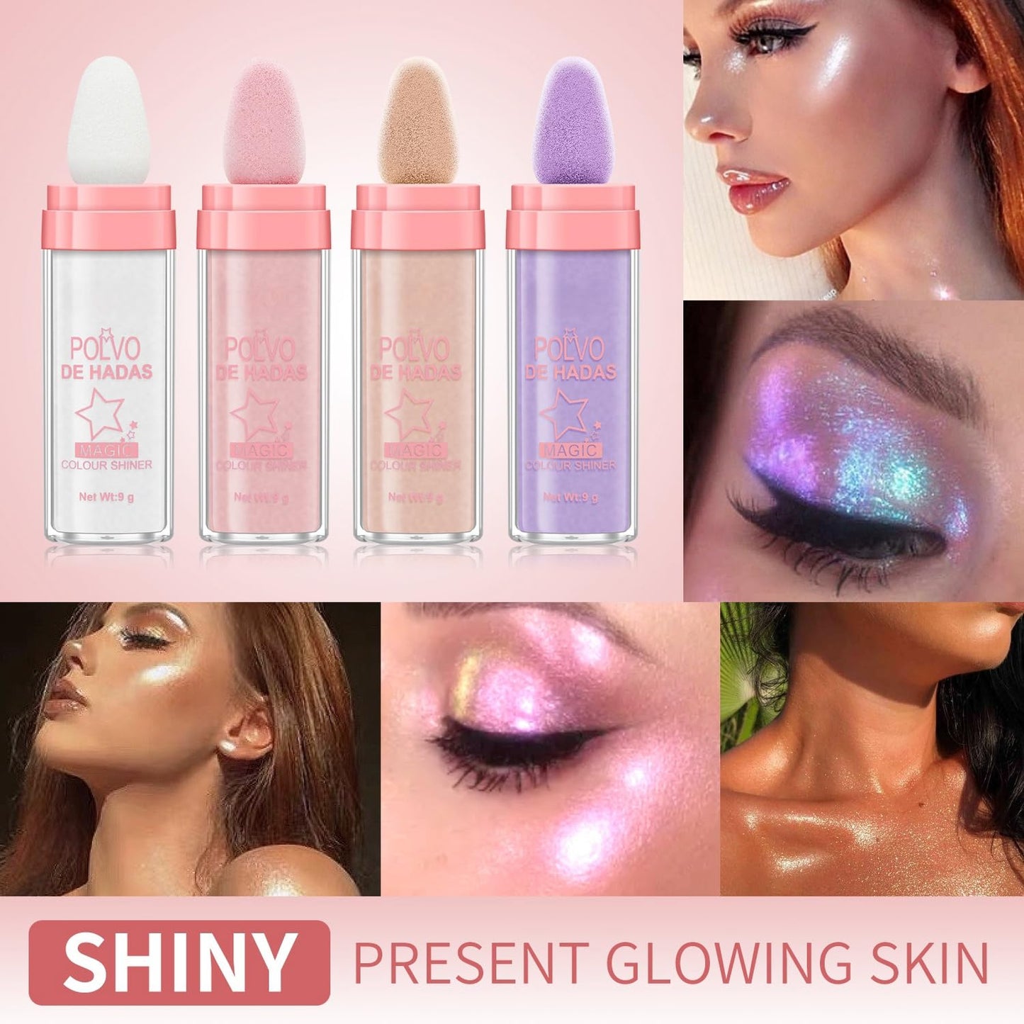 Polvo De Hadas Fairy Dust Highlight Patting Powder - Full Body Contouring and Clavicle Pearlescent Patting Powder for Face and Eye, Halloween Sparkling Body Glitter Powder (#04 Fantasy Purple)
