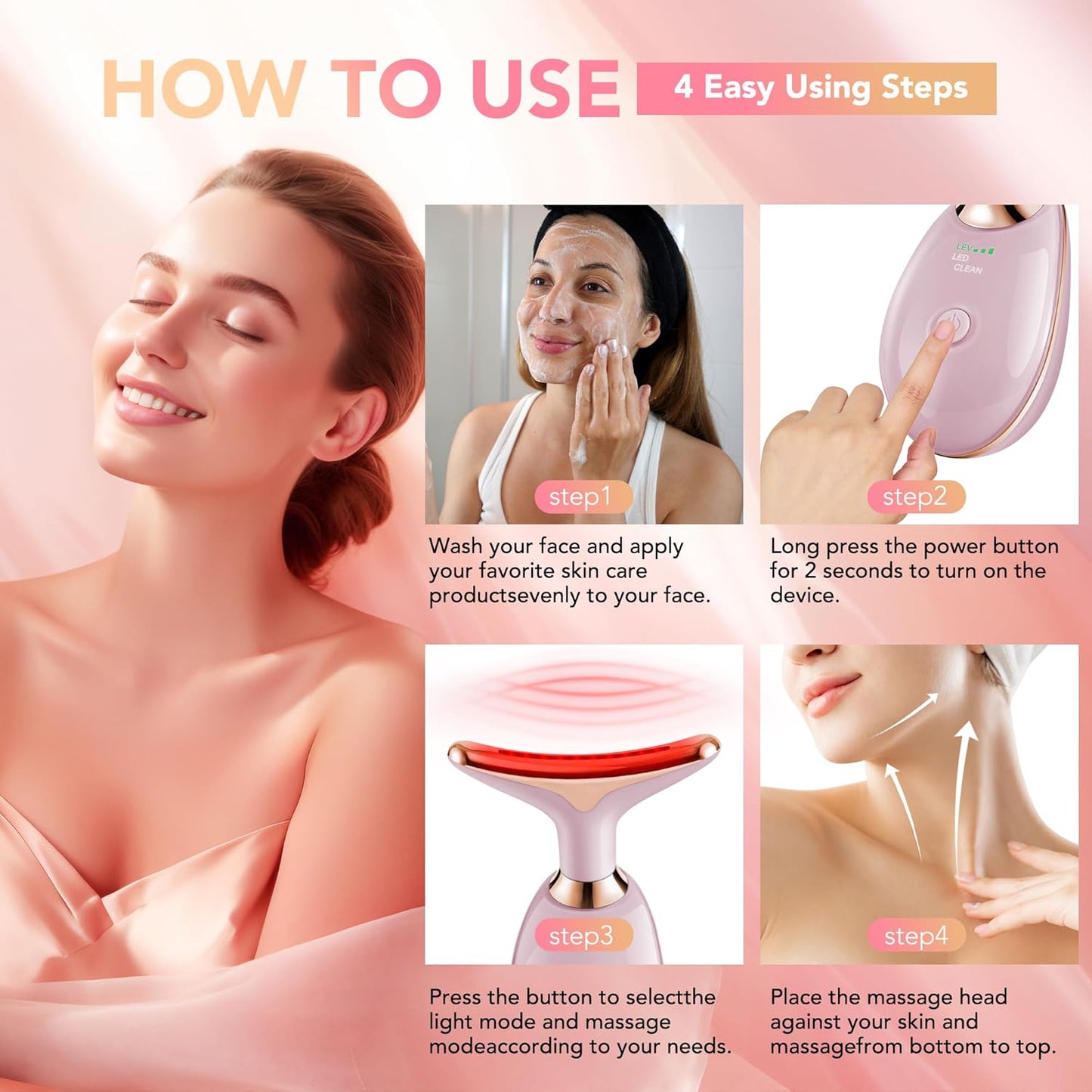 Red-Light-Therapy-for-Face, Facial Massager Wand with 7 Color - Birthday, Christmas, Mothers Day, Valentines Day, Self Care Gifts for Her Women Mom Best Friend Wife Teacher (Rose Gold)