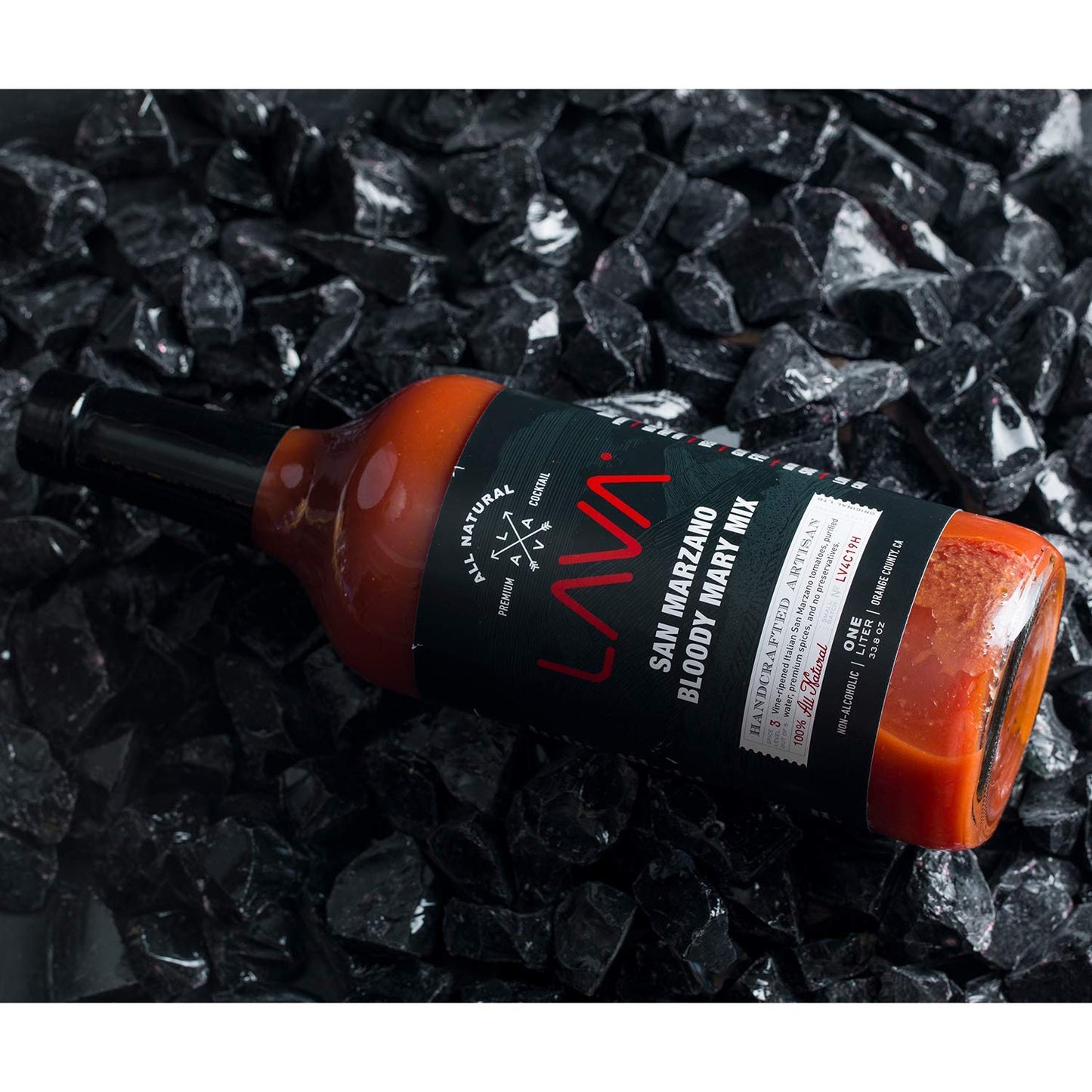 LAVA Premium Bloody Mary Mix; Italian San Marzano Tomatoes, No Artificial Sweeteners, Vegan, Ready to Use, No Added Sugar, 1-Liter (33.8oz) Glass