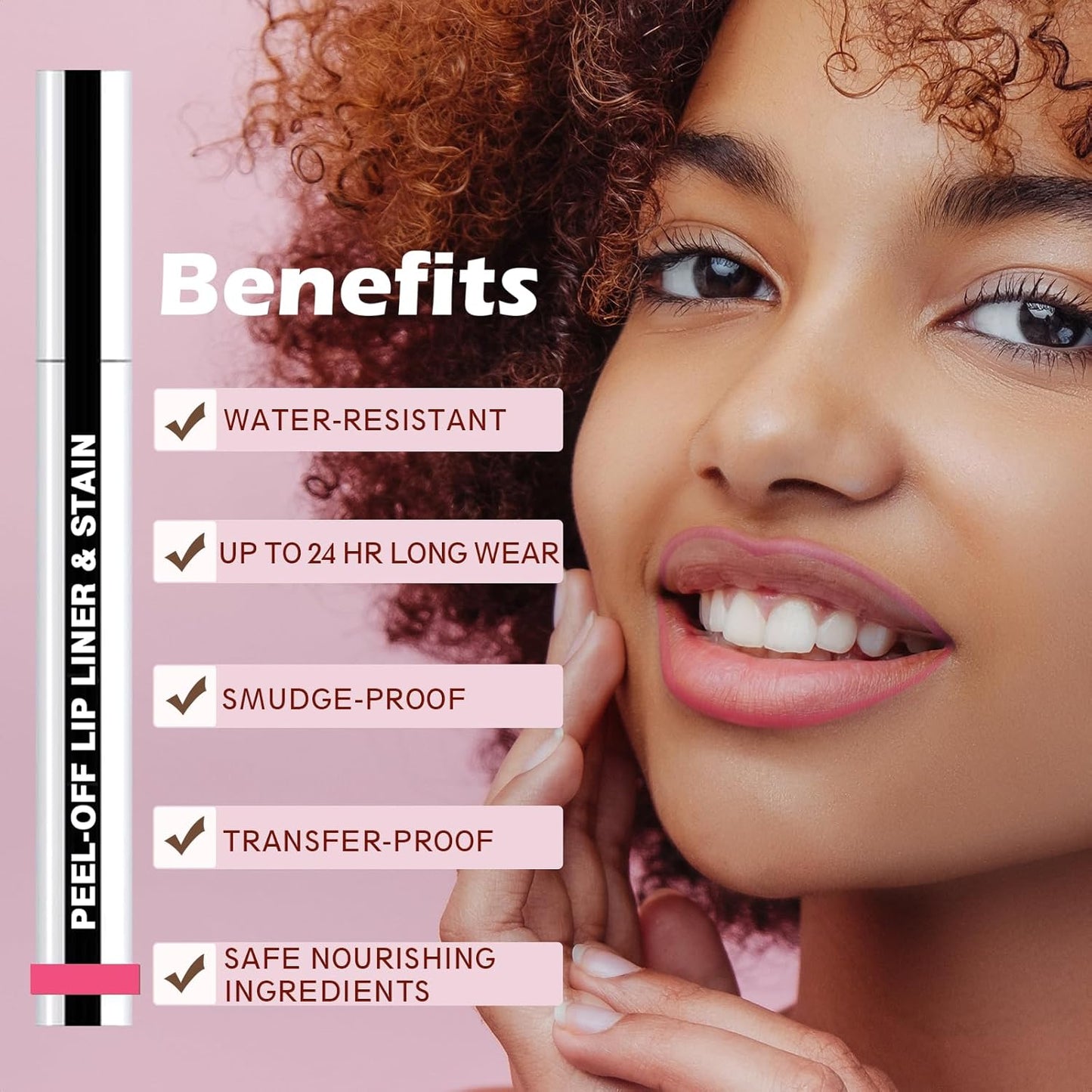 Lip Liner Stain Peel Off with Tweezer, Long Lasting Matte Lip Tattoo, Highly Pigmented Color Lip Makeup, Waterproof, Transfer-proof Lipstain for Women, for All Skin Types CORAL PINK