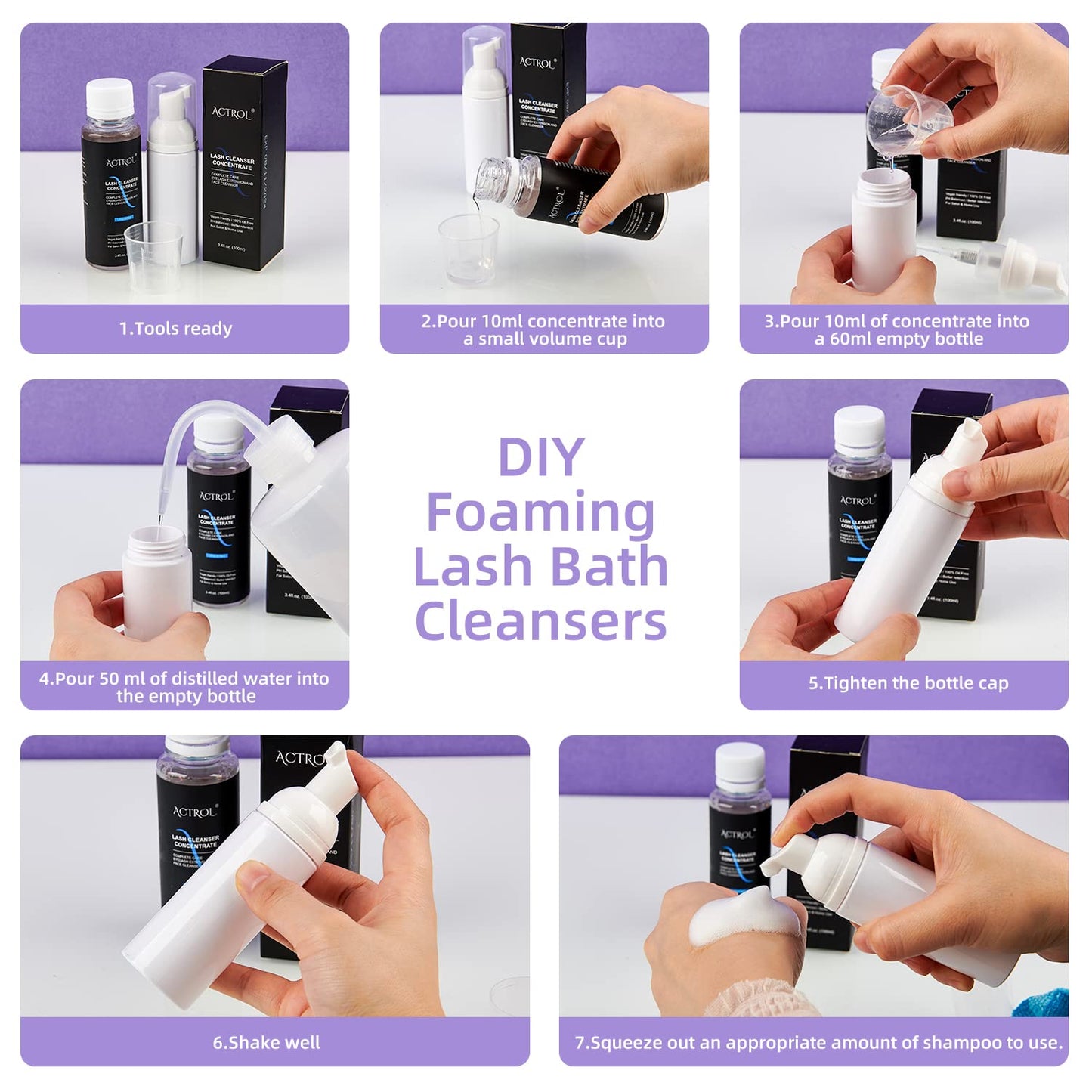 Eyelash Cleanser Concentrate 100ml Rose Professional Lash Shampoo Foaming Cleanser Paraben & Sulfate Free Non-lrritating Wash for Extensions Lashes with Salon Home Care-Makes 20 Bottles