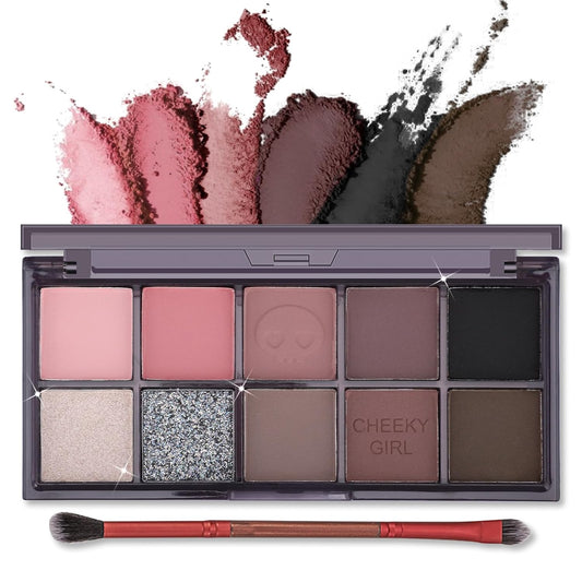 Erinde 10 Colors Eyeshadow Palette Makeup - Matte Shimmer Glitter Eye Shadow, Ultra-Blendable, High Pigmented, Naturing-Looking, Neutral Nude Eyeshadow Pallet with Professional Brush,18