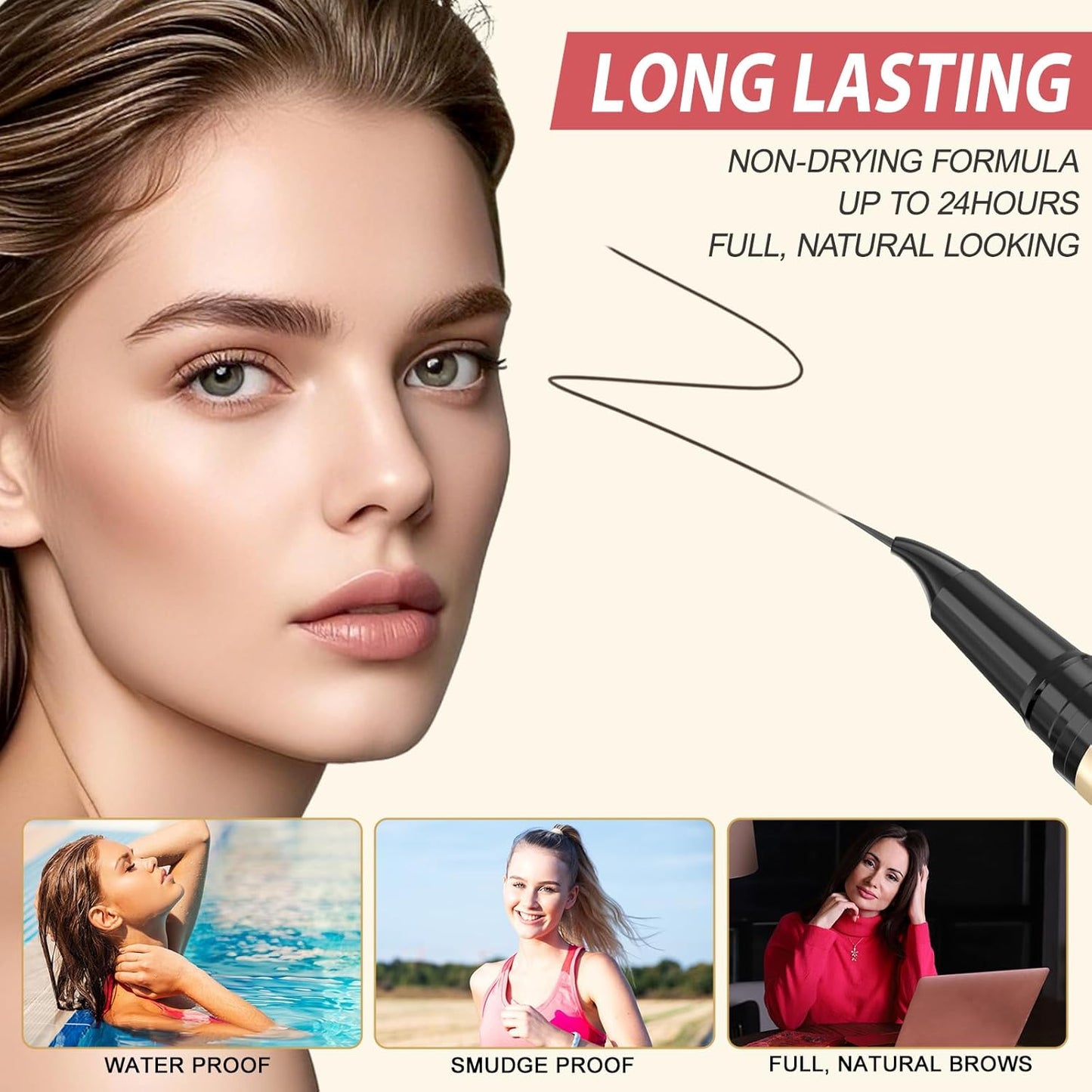 LAVONE Eyebrow Pen, 2-in-1 Eyebrow Pencils for Women with 4 Tip Microblading Eyebrow Pencil and Curved Precise Brow Pencil, Waterproof Eyebrow Pencil Create Full, Natural Hair-Like Brows, Black Brown