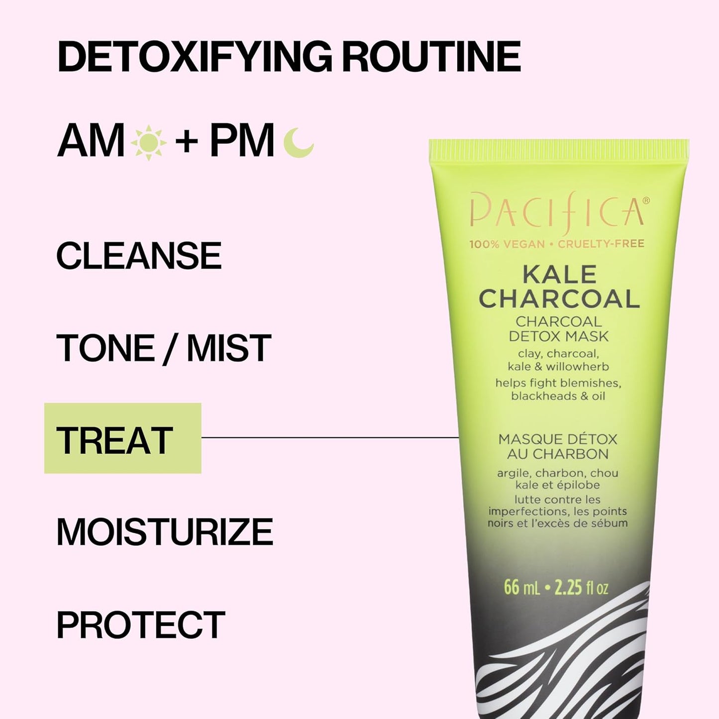 Pacifica Kale Charcoal Ultimate Detox Face Mask, Deep Pore Cleansing Clay Mask for Acne, Blackhead Removal, Blemish Control, Vegan, Purifying & Oil Control Vegan Facial Mask, 2.25 Fl Oz