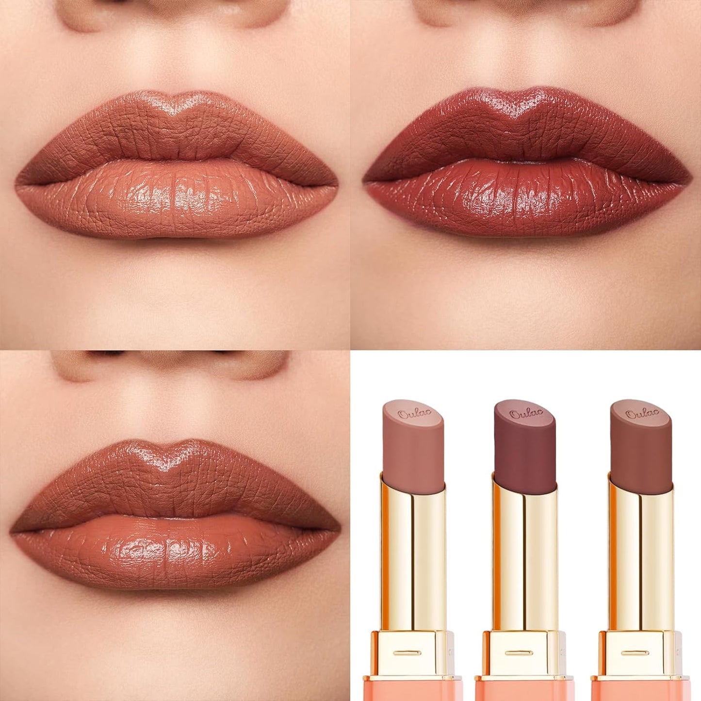 Oulac Color Rich Satin Lipstick Set For Women Red Burgundy Lipsticks High Impact Lipcolor Tinted Lip Balm, Nourishing, Satin Finish, Moisturizing Creamy Formula, Vegan Gluten Free (11+14+15)