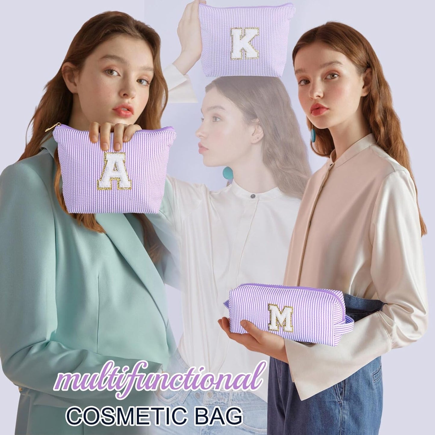 YOOLIFE Birthday Gifts for Women - Personalized Cute Purple Initial Cosmetic Makeup Pouch - Make Up Toiletry Bag for Her Mom Teacher Friend Girlfriend Wife - 21st Birthday Gifts F