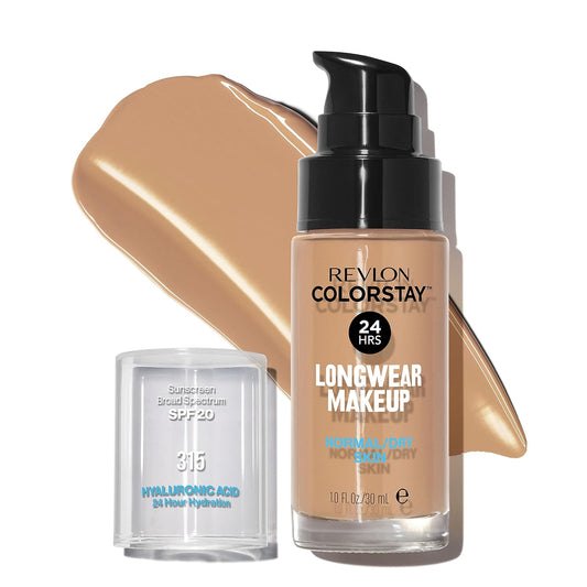 Revlon Liquid Foundation, ColorStay Face Makeup for Normal & Dry Skin, SPF 20, Longwear Medium-Full Coverage with Natural Finish, Oil Free, 315 Butterscotch, 1 Fl Oz