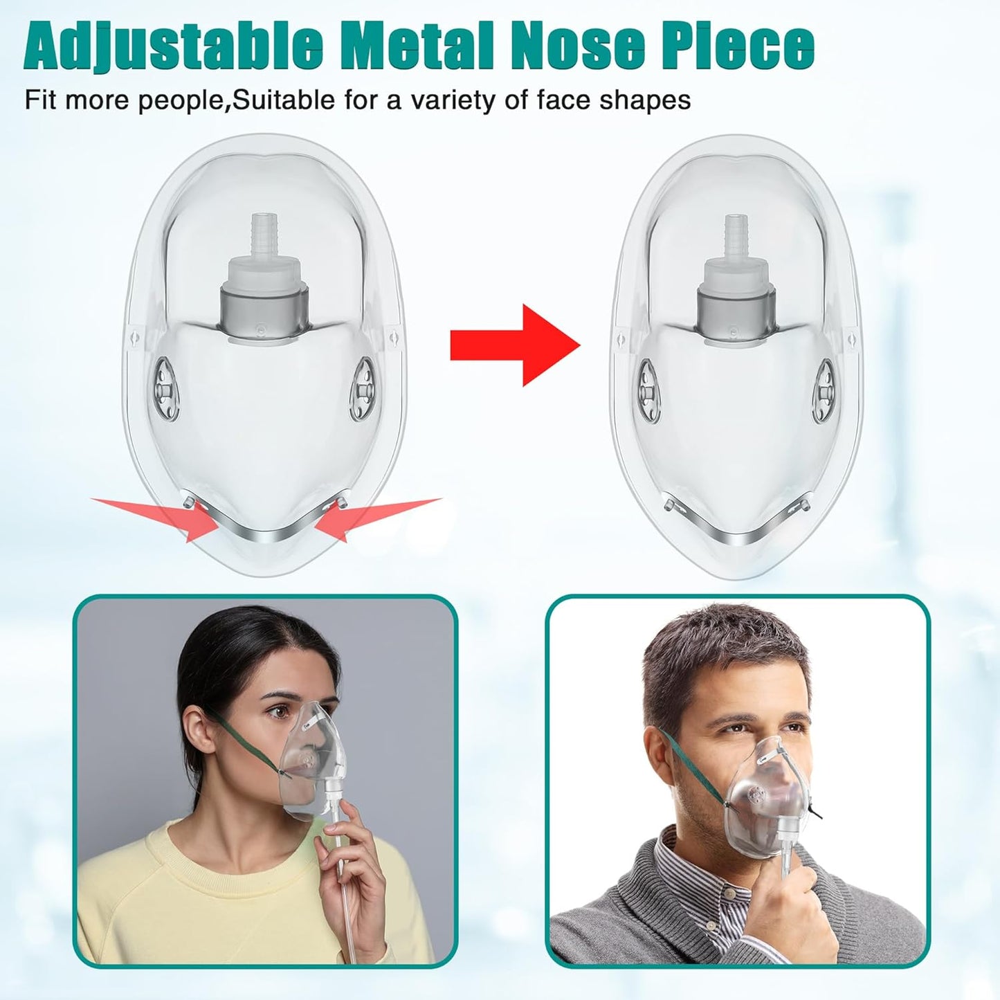 Geiserailie 2 PCS M/L Oxygen Mask with 6.6 Ft Tubing and Adjustable Elastic Strap, Adult Oxygen Mask with Tubing, Transparent Masks for Face Adult