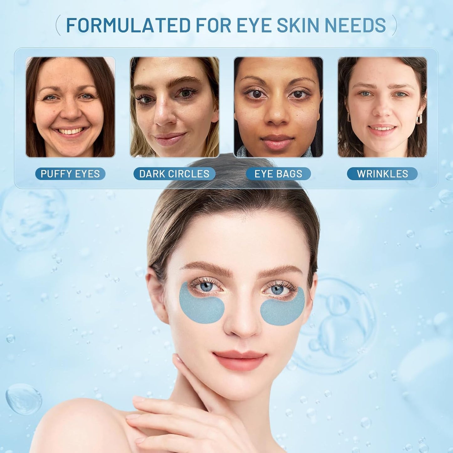 Under Eye Masks Patches - Hyaluronic Acid Collagen for Dark Circles,Eye bags, Fine Lines,puffiness Smoothing Skin Care Treatment Hydrating for Women and Men, (60 Pcs) Blue