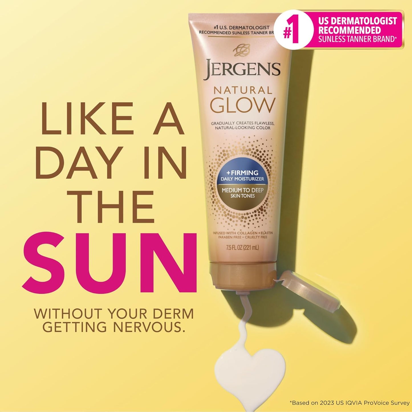 Jergens Natural Glow +Firming Self Tanner Body Lotion, Medium to Deep Skin Tone, Sunless Tanning Moisturizer with Collagen and Elastin, Helps to Visibly Reduce Cellulite, 7.5 Oz, Pack of 2