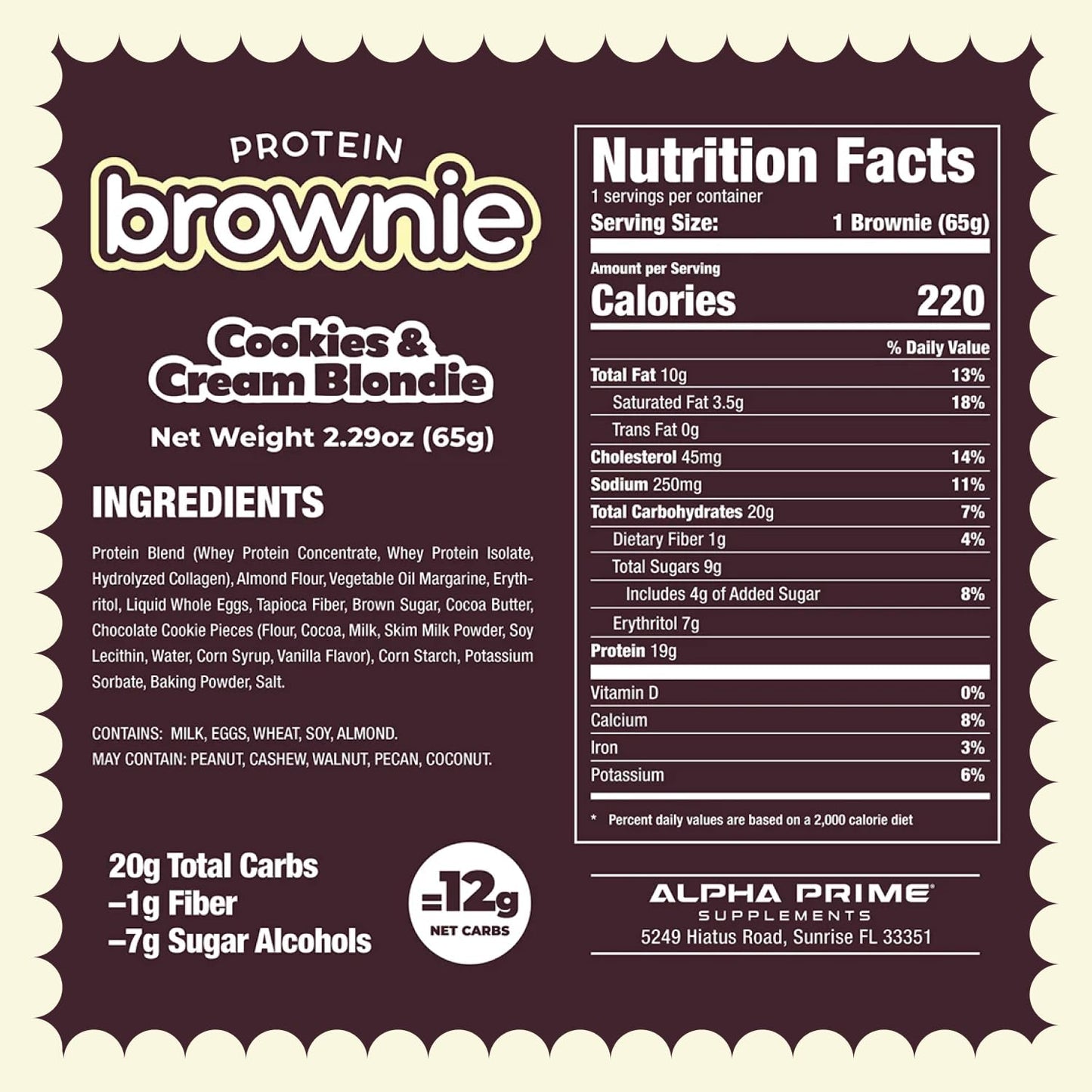 Prime Bites Protein Brownie from Alpha Prime Supplements | High Protein, Collagen Fortified Low Sugar Treat | Delicious Snack | 12 Bars per Box (Blueberry Cobbler)