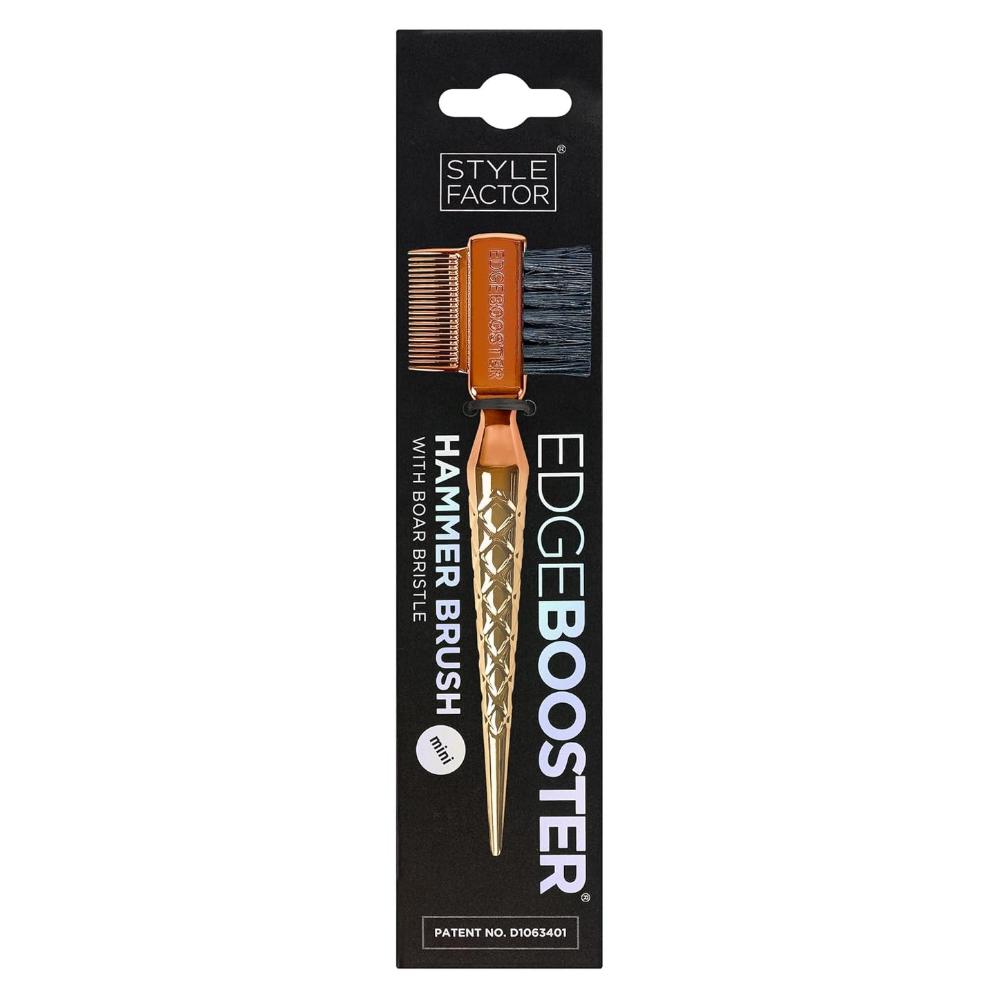 STYLE FACTOR EDGE BOOSTER® Hammer Brush Rat Tail– Double-Sided Edge Control Brush & Comb with Boar Bristles – For Edges, Slick Backs, Baby Hair Styling, and Taming Flyaways- Travel Size