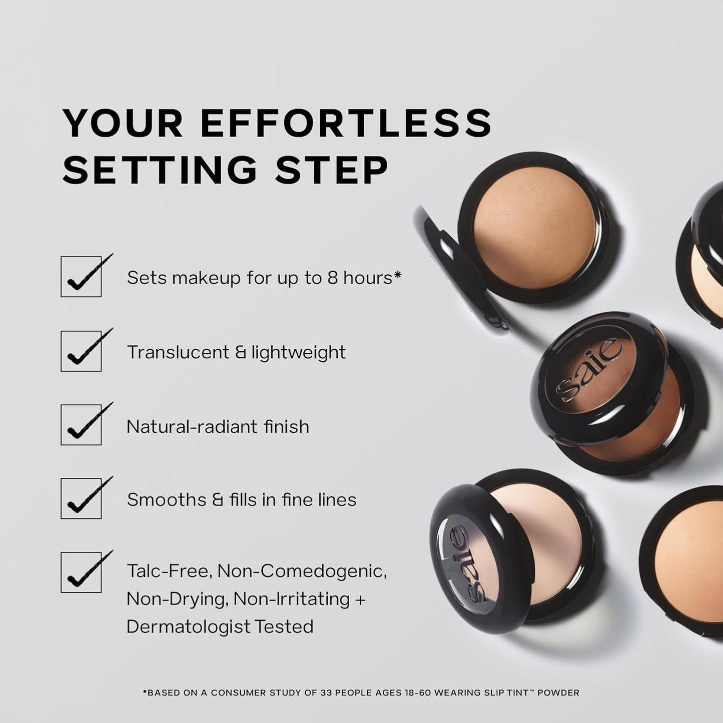 Saie Slip Tint Baked Setting Powder - Translucent Powder for Face Makeup with a Natural-Radiant Finish - Blurs, Brightens & Smooths Complexion - Translucent 2 - Light to Medium (0.24 oz)