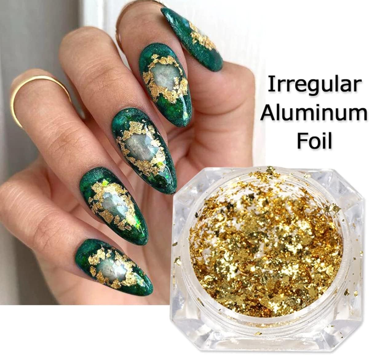 Holographic Nail Foil Glitter Flakes 3D Sparkly Aluminum Foil Flake Gold Silver Nail Glitter Foil Flakes Nail Art Supplies Mirror Powder Sequins Nail Glitter for Acrylic Nails Design (4Boxes)