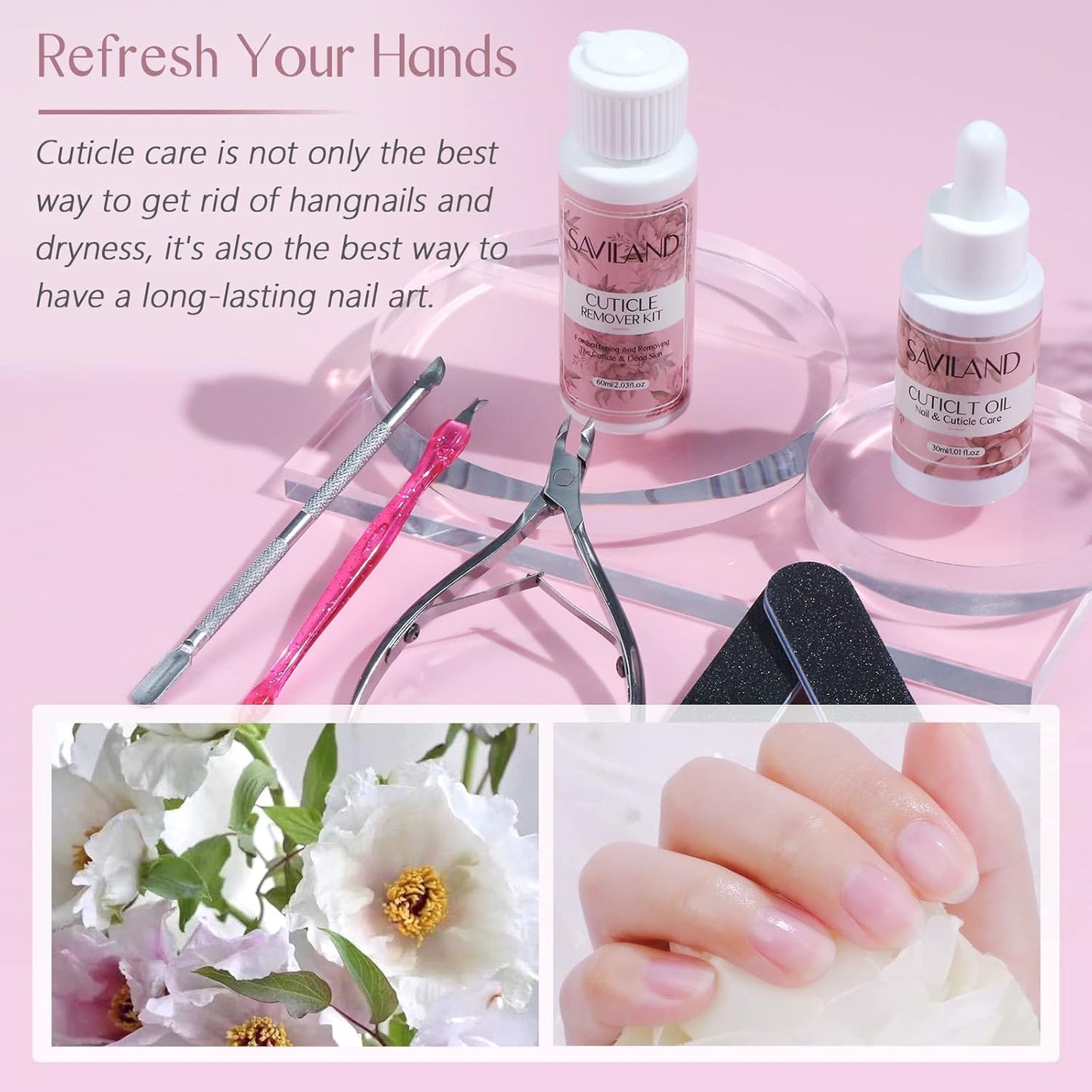 SAVILAND Cuticle Remover and Cuticle Oil Kit – Nail Care Kit with Cuticle Remover Liquid & 1.01 oz Cuticle Oil Cuticle Trimmer for Cuticle Softener & Moisturize Manicure Kit for Home Use