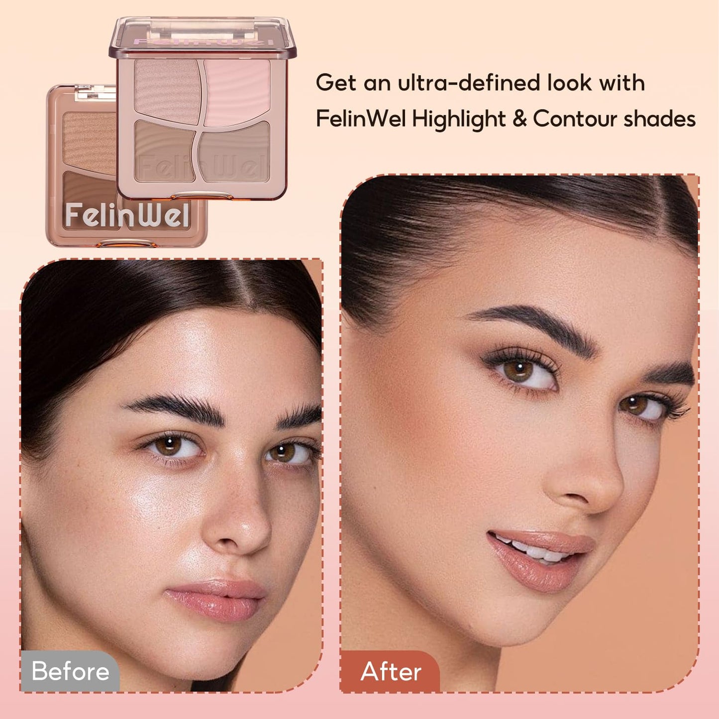 Highlight Contour Makeup Palette Effortless Blending Matte Shimmer Highlighter Palette and Bronzer Powder for Cool Toned Skin with Brush