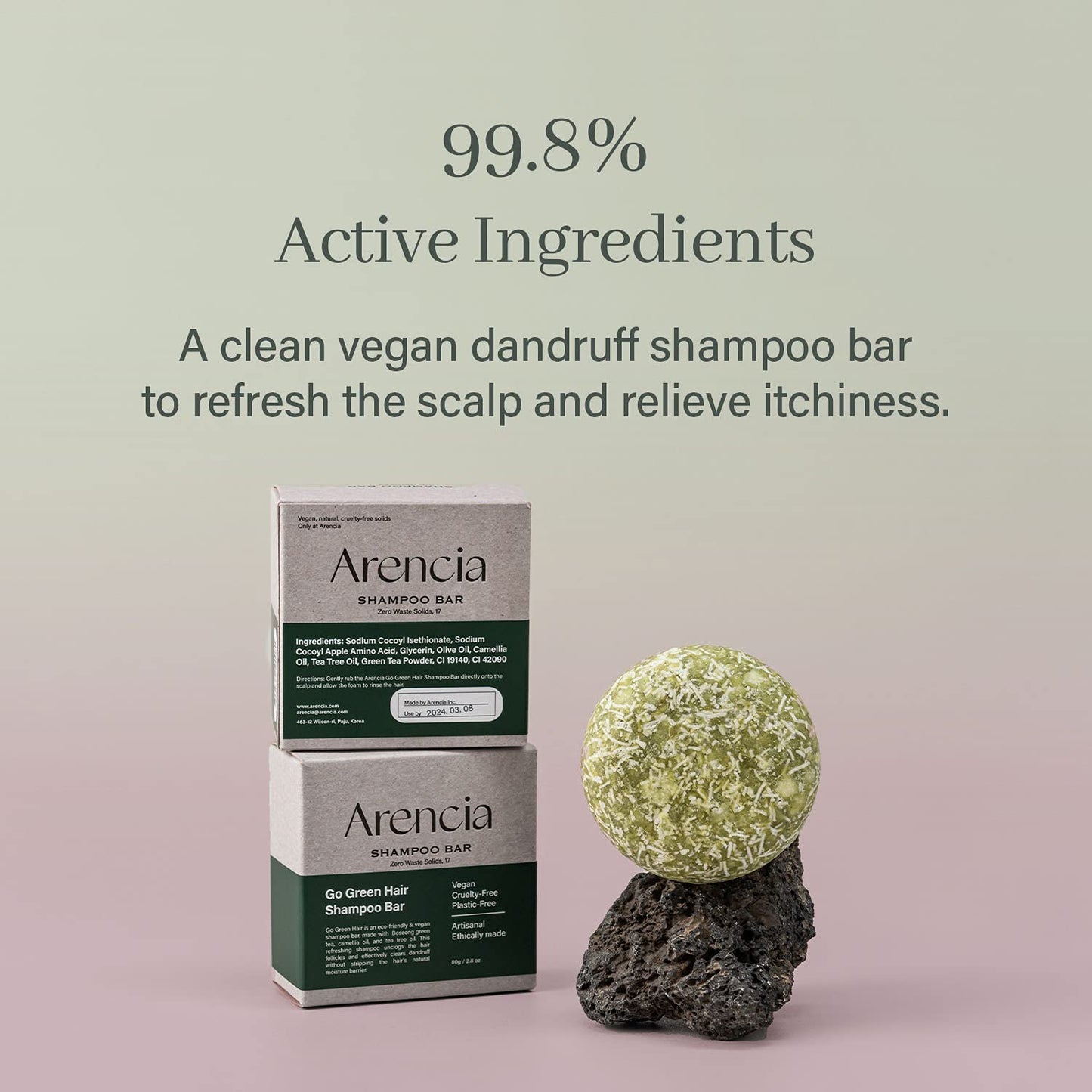 Go Green Tea Tree Shampoo Bar for Dandruff, Itchy Scalp, Normal to Oily hair – Refreshing Anti-dandruff, Vegan, pH balanced, Sulfate free, Eco friendly