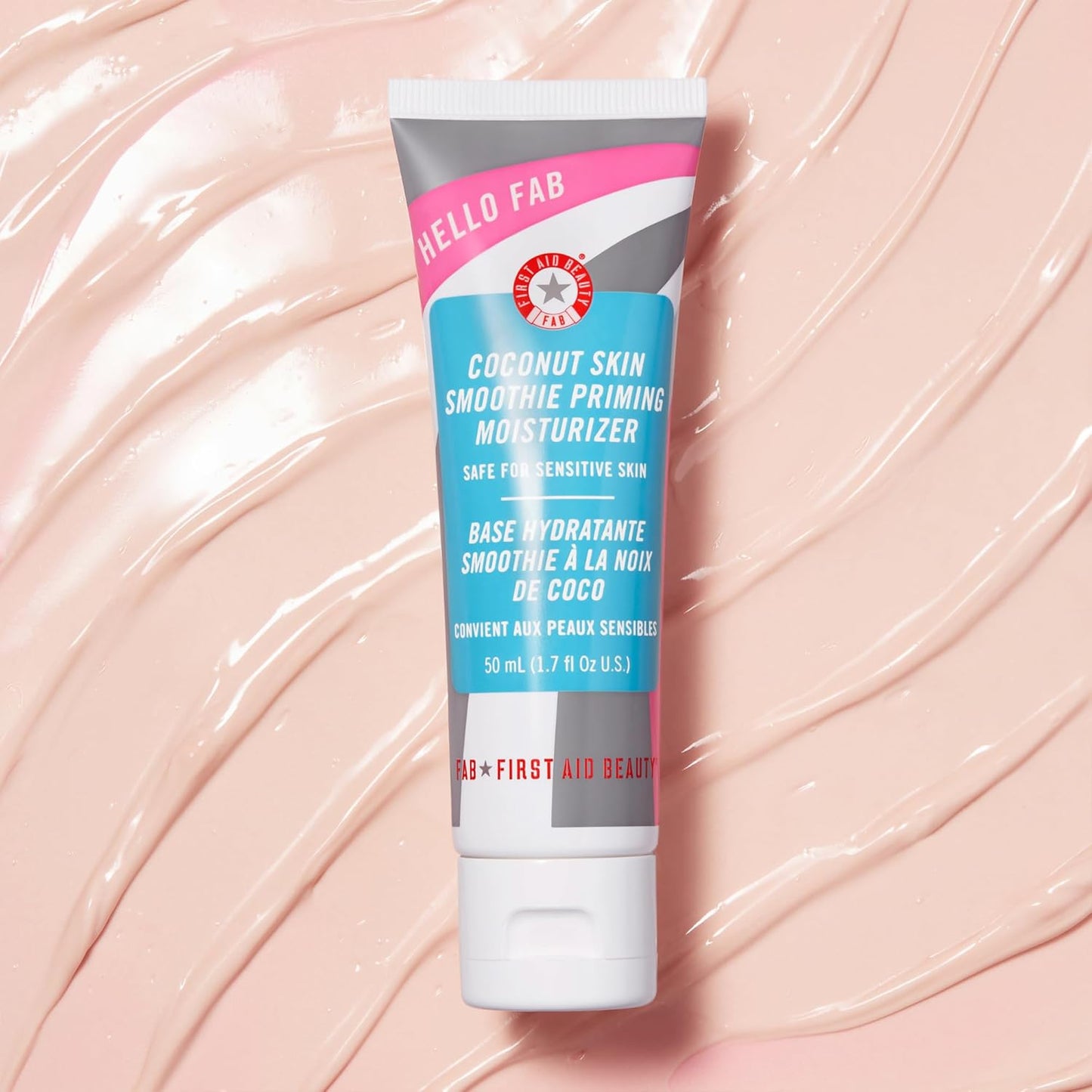 First Aid Beauty - Hello FAB: Coconut Skin Smoothie Priming Moisturizer, 2-in-1 Hydrating Moisturizer and Makeup Primer, Vegan Formula, Non-comedogenic, Safe for Sensitive Skin, 1.7 oz