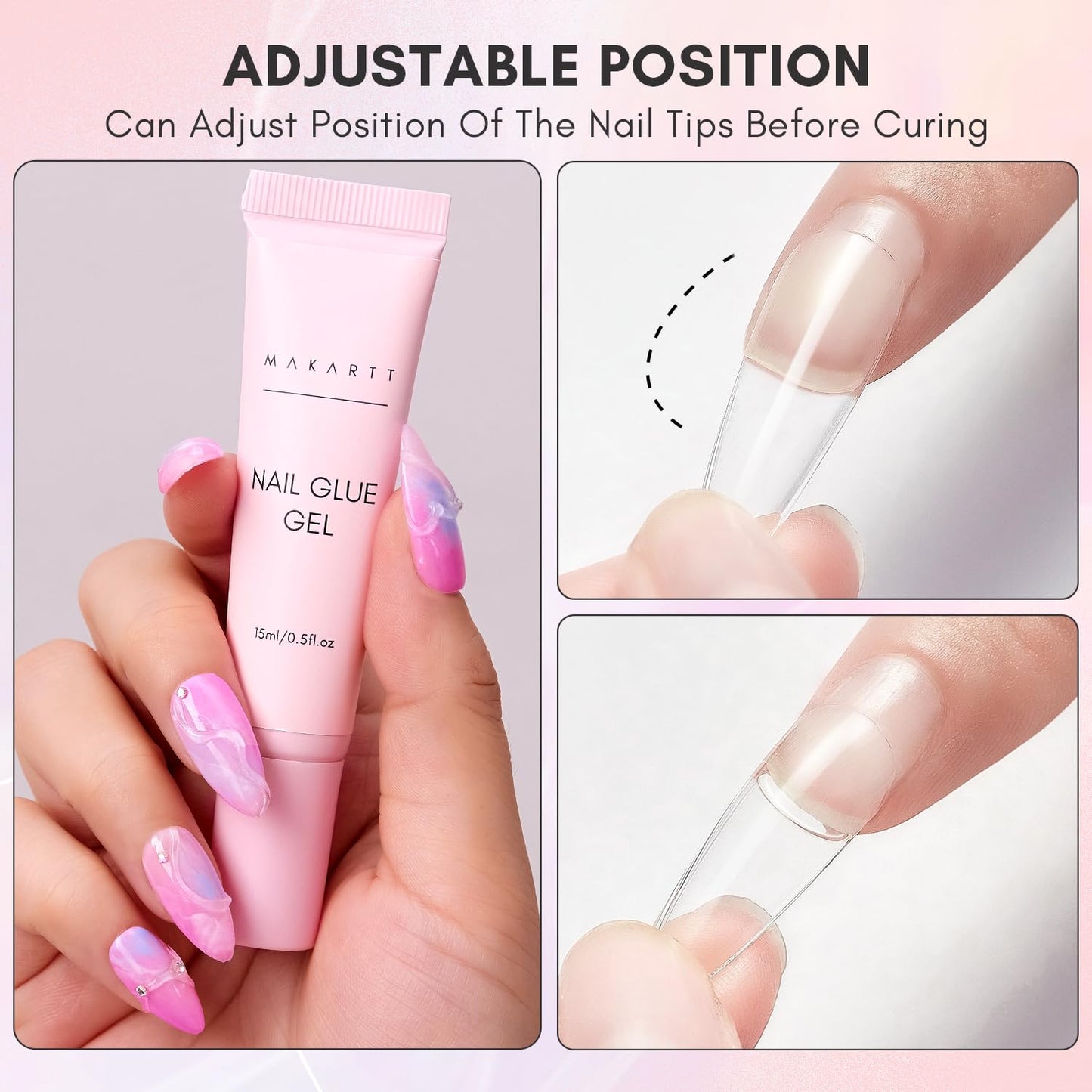 Makartt Gel Nail Glue for Press On Nails - 3D Gel Nail Art, 30ml Super Strong 3 in 1 Solid Nail Glue Gels for False Nail Tips, Long Lasting Manicure Bond, Curing Needed, Pack of 2