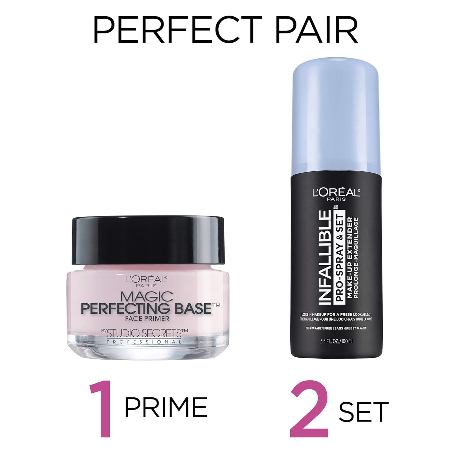 L'Oreal Paris Magic Perfecting Base Face Primer, Instantly Smoothes Lines, Mattifies Skin and Hides Pores, Suitable for All Skin Types, 2 Count