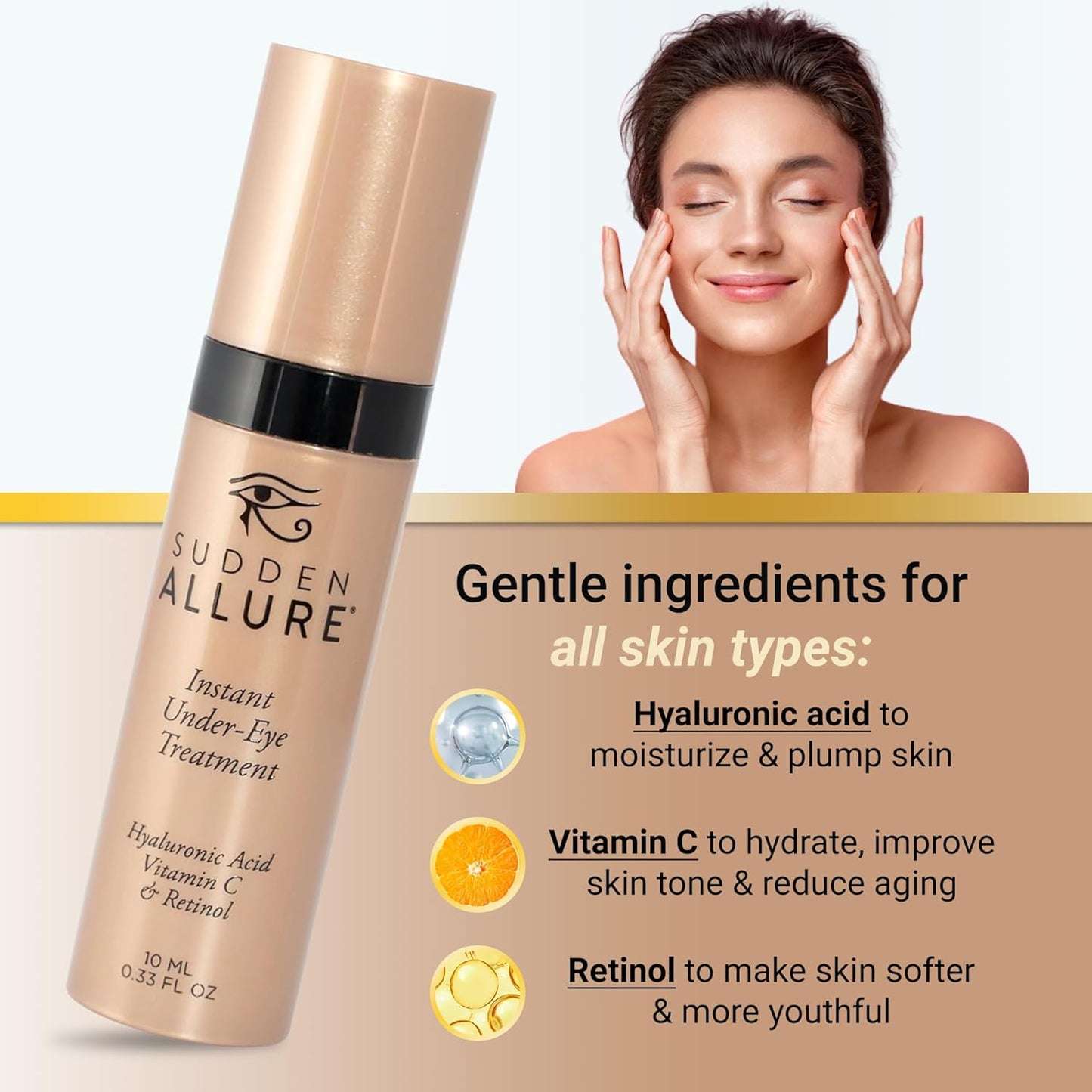 Sudden Allure Instant Under Eye Treatment Serum – Erase Under Eye Bags, Dark Circles, Wrinkles & Lift Sagging Eyes - Instantly Tighten & Firm - Reduce Eye Bags & Crows Feet | Made in USA (10 ml, 3pk)