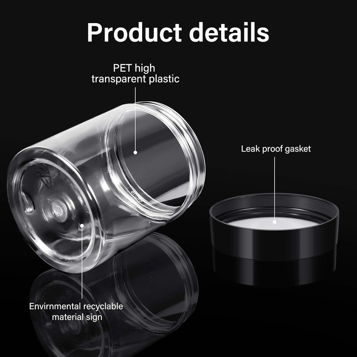 SATINIOR 100 Pcs Plastic Jars with Lids Small Containers Lids Wide Mouth Small Plastic Containers for Lotion Cream Rhinestones Body Butters Travel Storage(10 oz,Black)