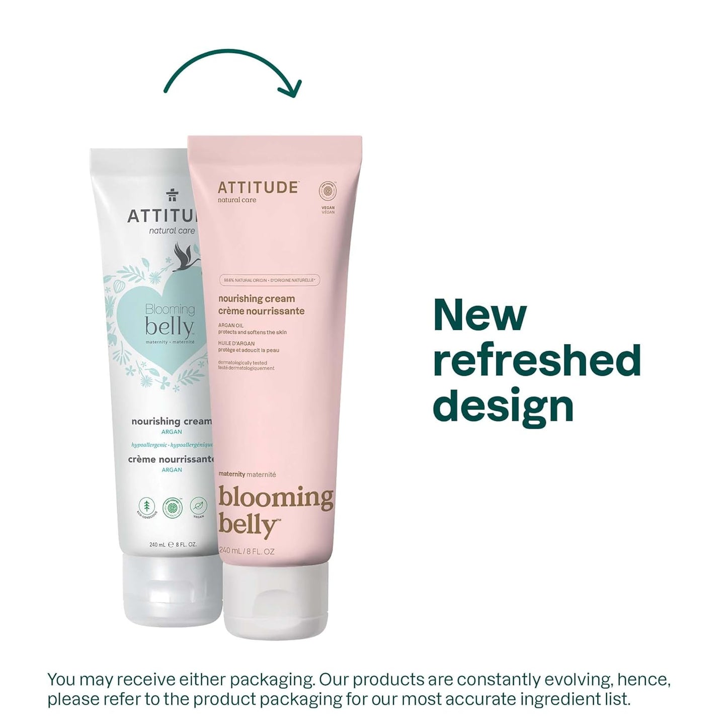ATTITUDE Pregnancy Nourishing Body Cream, EWG Verified, Dermatologically Tested, Plant and Mineral-Based, Vegan Maternity Products, Argan Oil, 8 Fl Oz