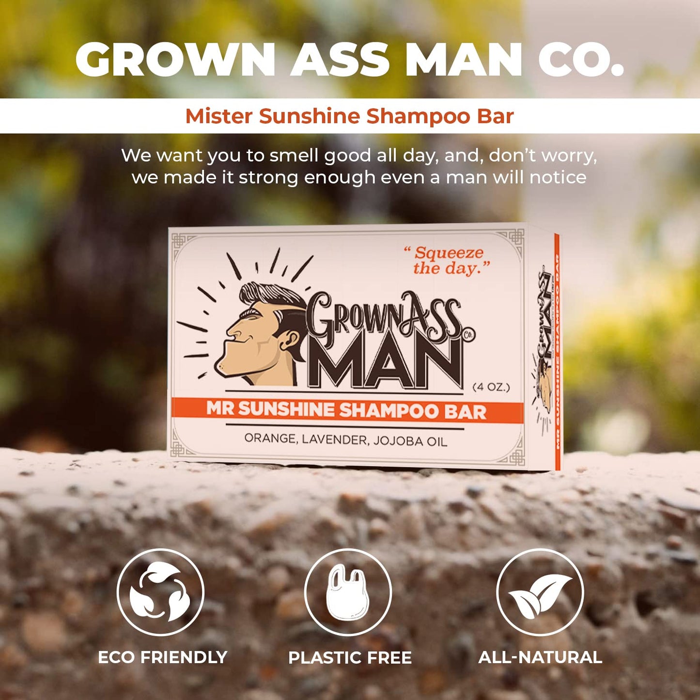 Solid Shampoo Bar Rich Lather 3 in 1: Hair, Beard & Body Wash - Plastic Free & Eco-Friendly, Natural & Organic Clean for All Hair Types, 4oz Bar (Mister Sunshine, 6-Pack)