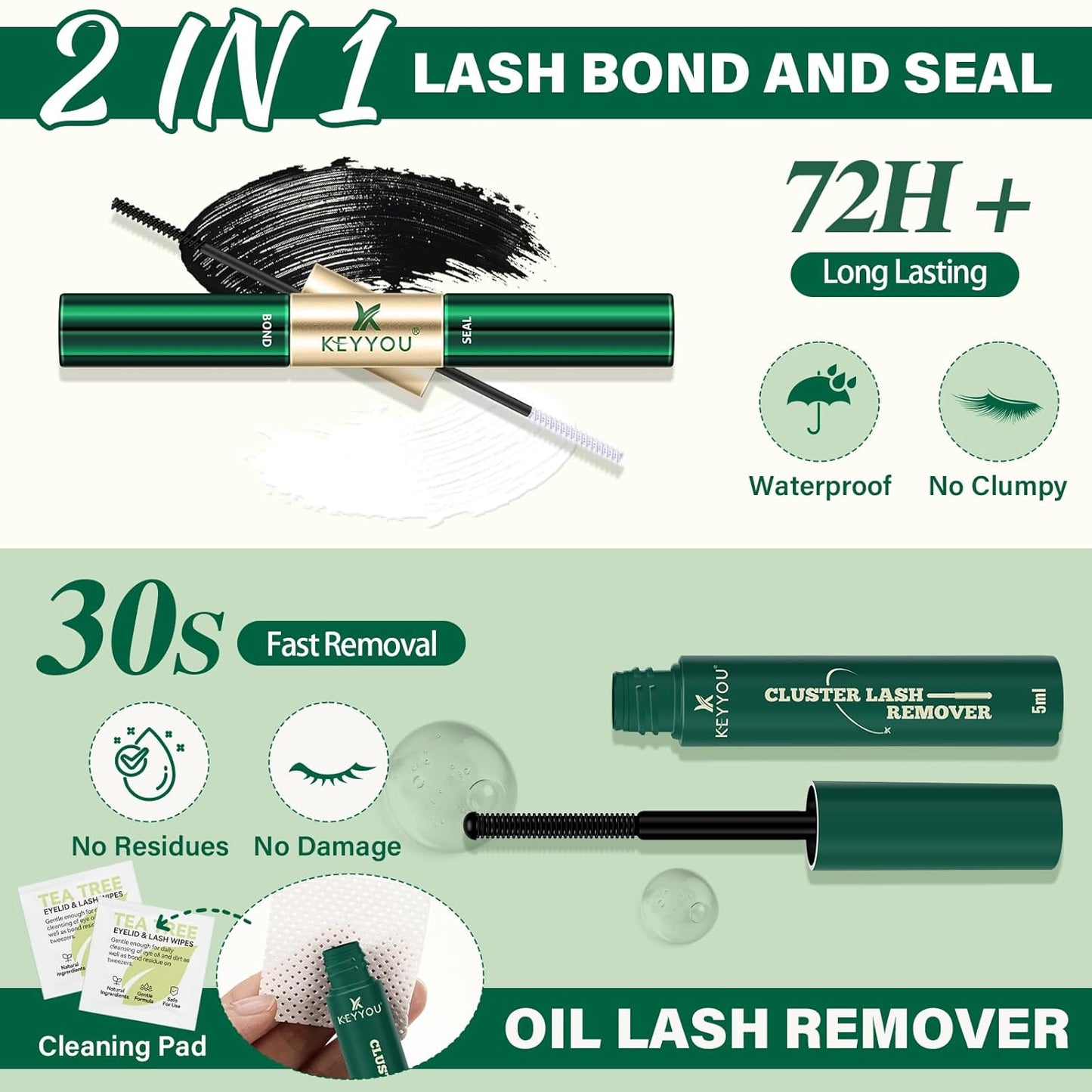 KEYYOU Lash Extension Kit DIY 300Pcs Lash Clusters Eyelash Extension Kit 50D D Curl 9-18MIX Lash Clusters Kit with Lash Glue Remover Applicator Easy to Use for Beginners(Kit,50D-D,9-18MIX)