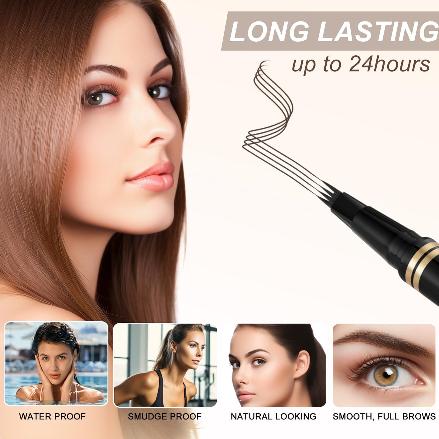 Eyebrow Pen,2-in-1 Waterproof Eyebrow Pencil with 4 Tip Microblading Brow Pen and Ultra-Precise Brow Pencil,with Dual-ended Eyebrow Brush,Eyebrow Makeup for Natural Looking - Brunette