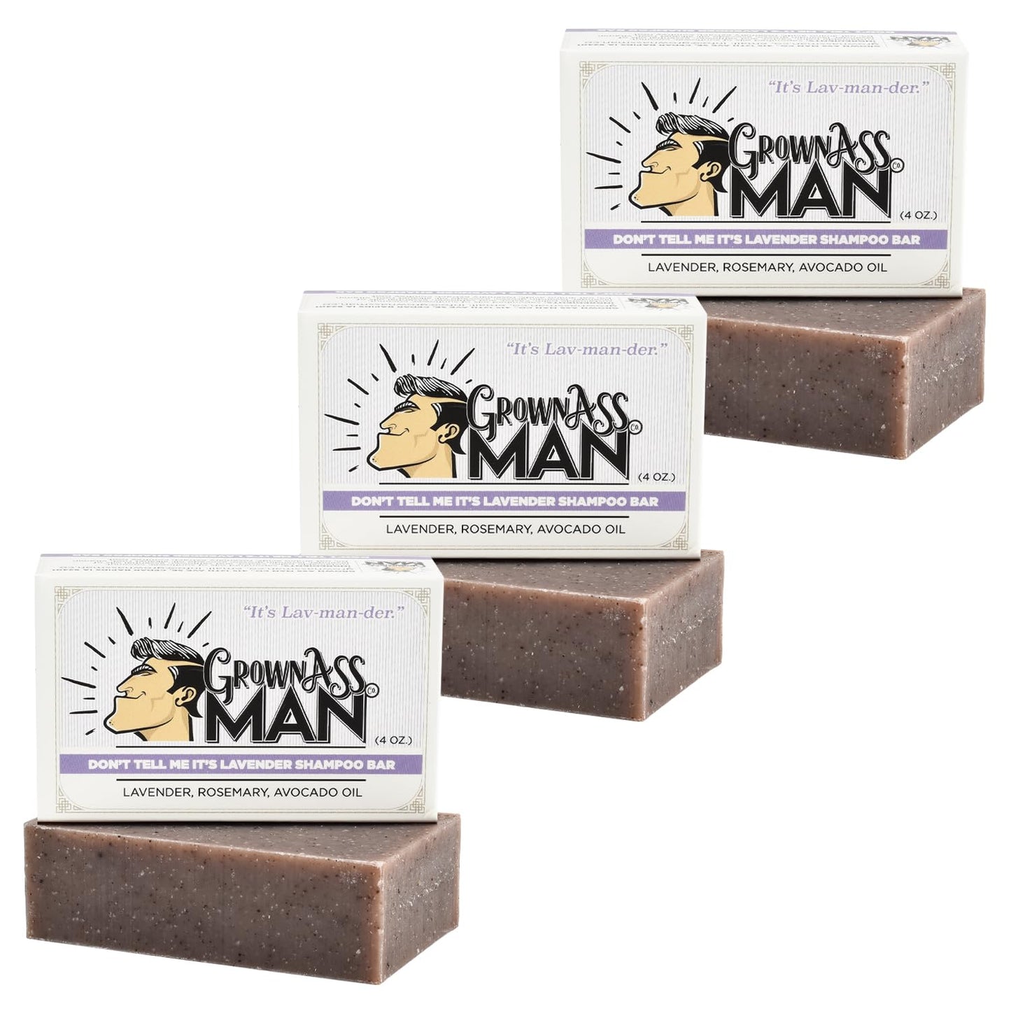 Solid Shampoo Bar Rich Lather 3 in 1: Hair, Beard & Body Wash - Plastic Free & Eco-Friendly, Natural & Organic for All Hair Types, 4oz Bar (Don't Tell Me It's Lavender, 3-Pack)