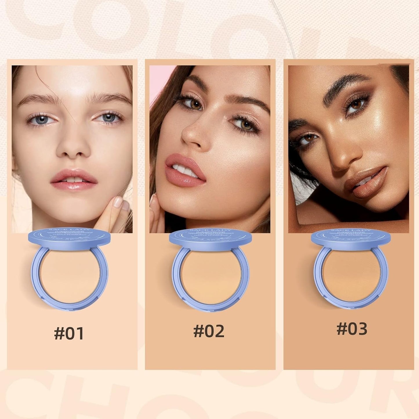 SACE LADY Face Pressed Powder Sets Makeup, Controls Shine, Smooth Fine Lines for Flawless Lightweight Finishing Effect, Long Lasting Compact Cosmetics Cruelty-free, 0.35oz (#03)
